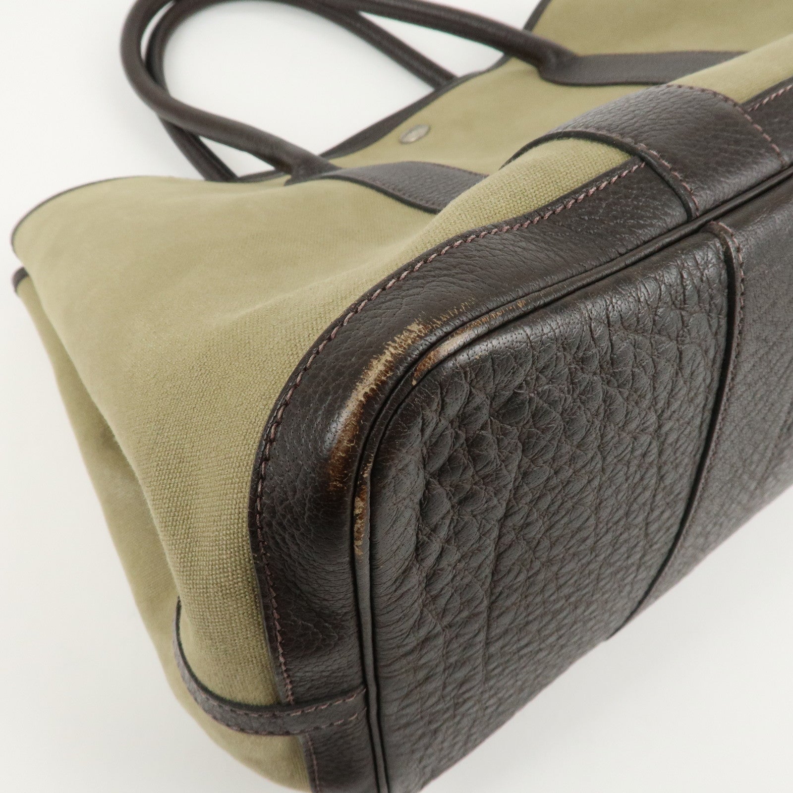 HERMES ToileOfficier Garden Party PM T Stamped Tote Bag Khaki Used