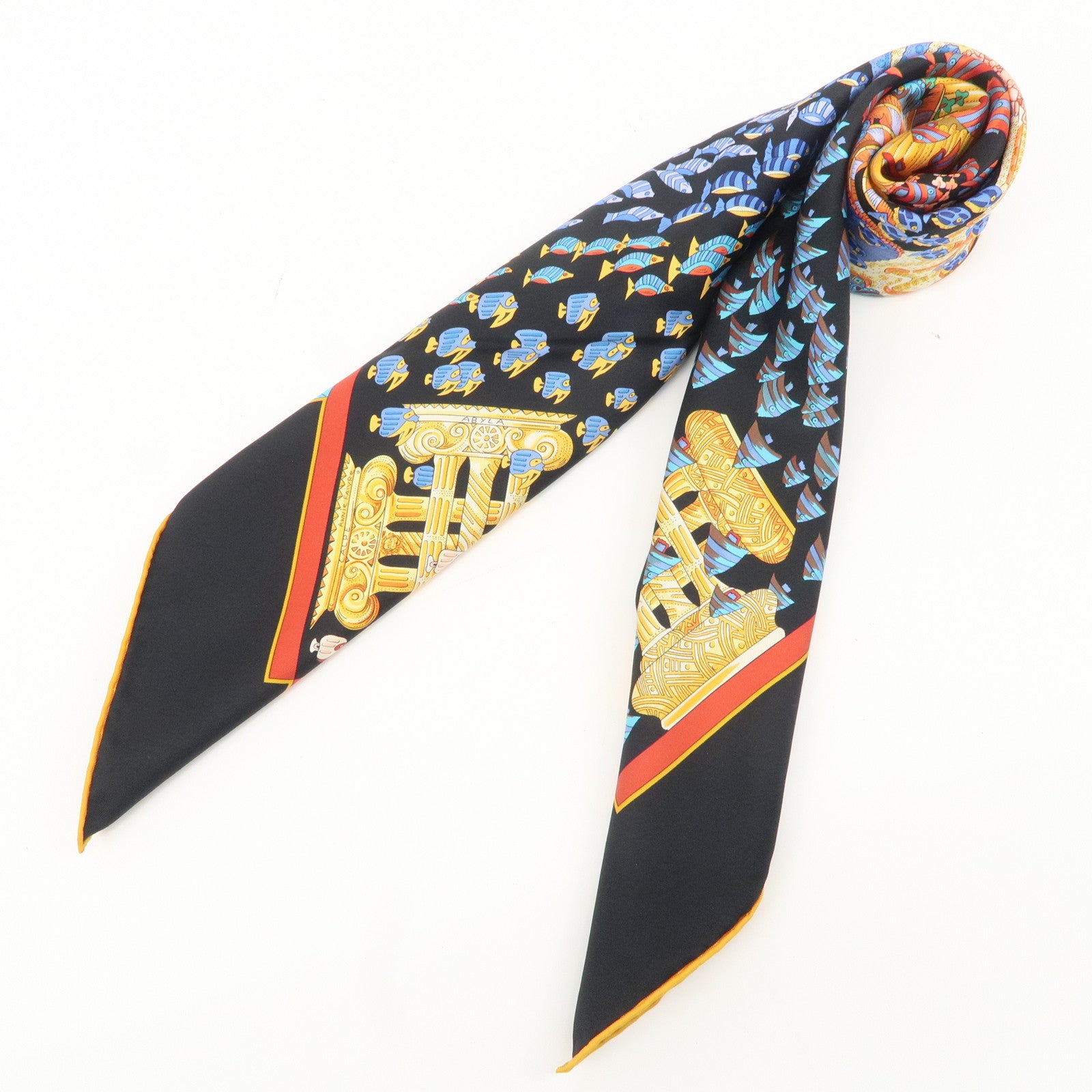 HERMES Carre 90 Silk 100% Scarf RENCONTRE OCEANE Black Multicolor Used