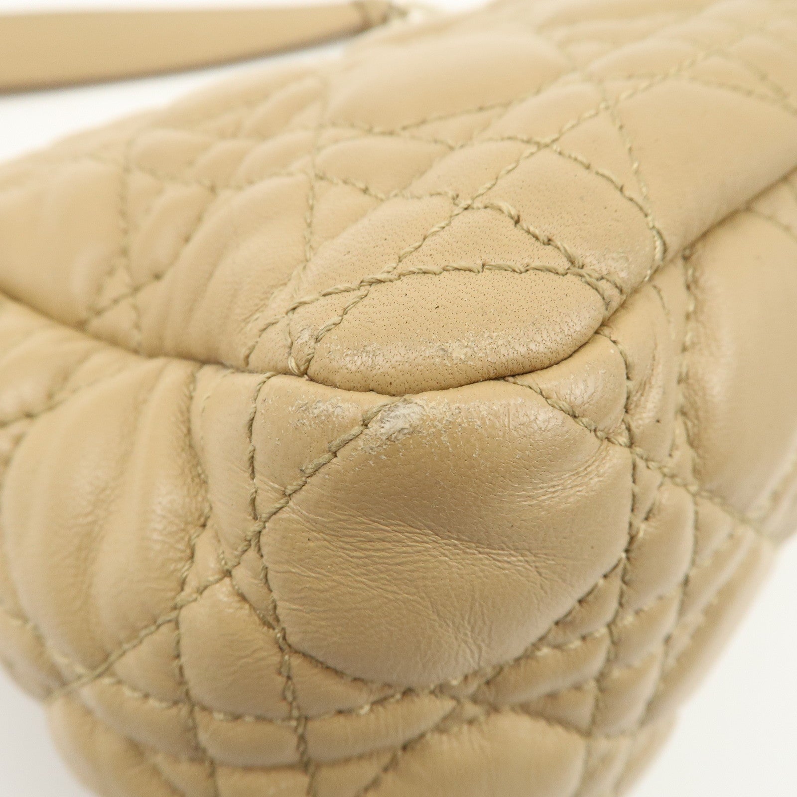 Christian Dior New Lock Cannage Leather Chain Shoulder Bag Beige Used
