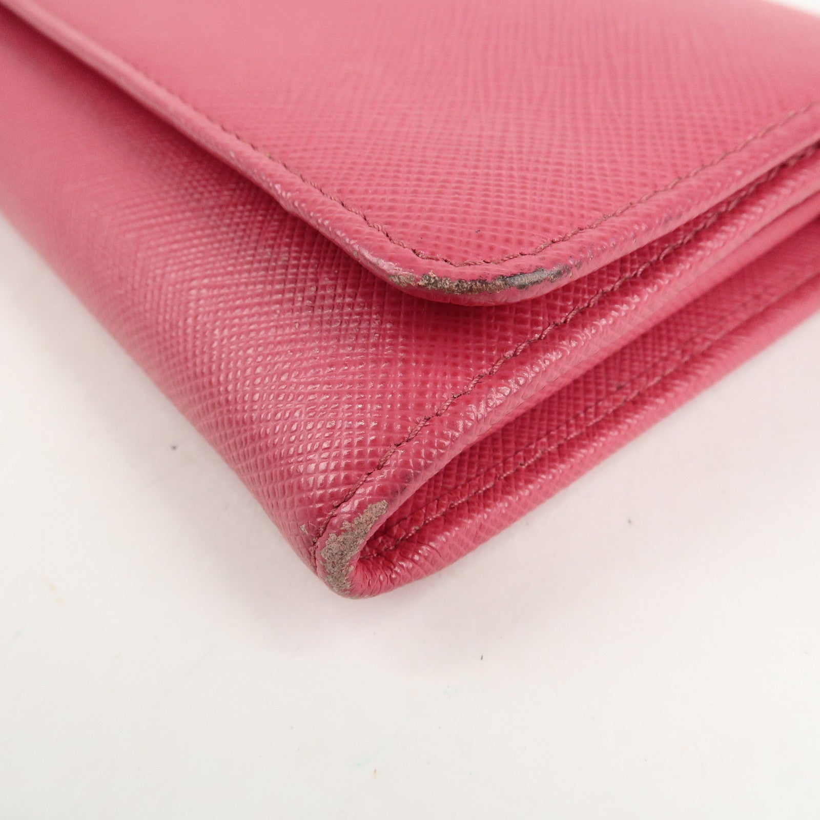 PRADA Saffiano Metal Chain Wallet Shoulder Bag Pink 1DH002 Used