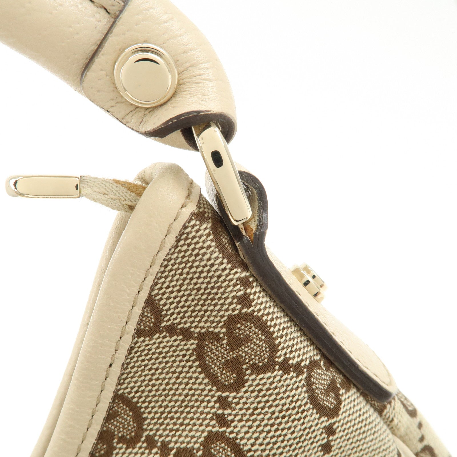 GUCCI Abbey Leather GG Canvas Shoulder Bag Beige Ivory 130737