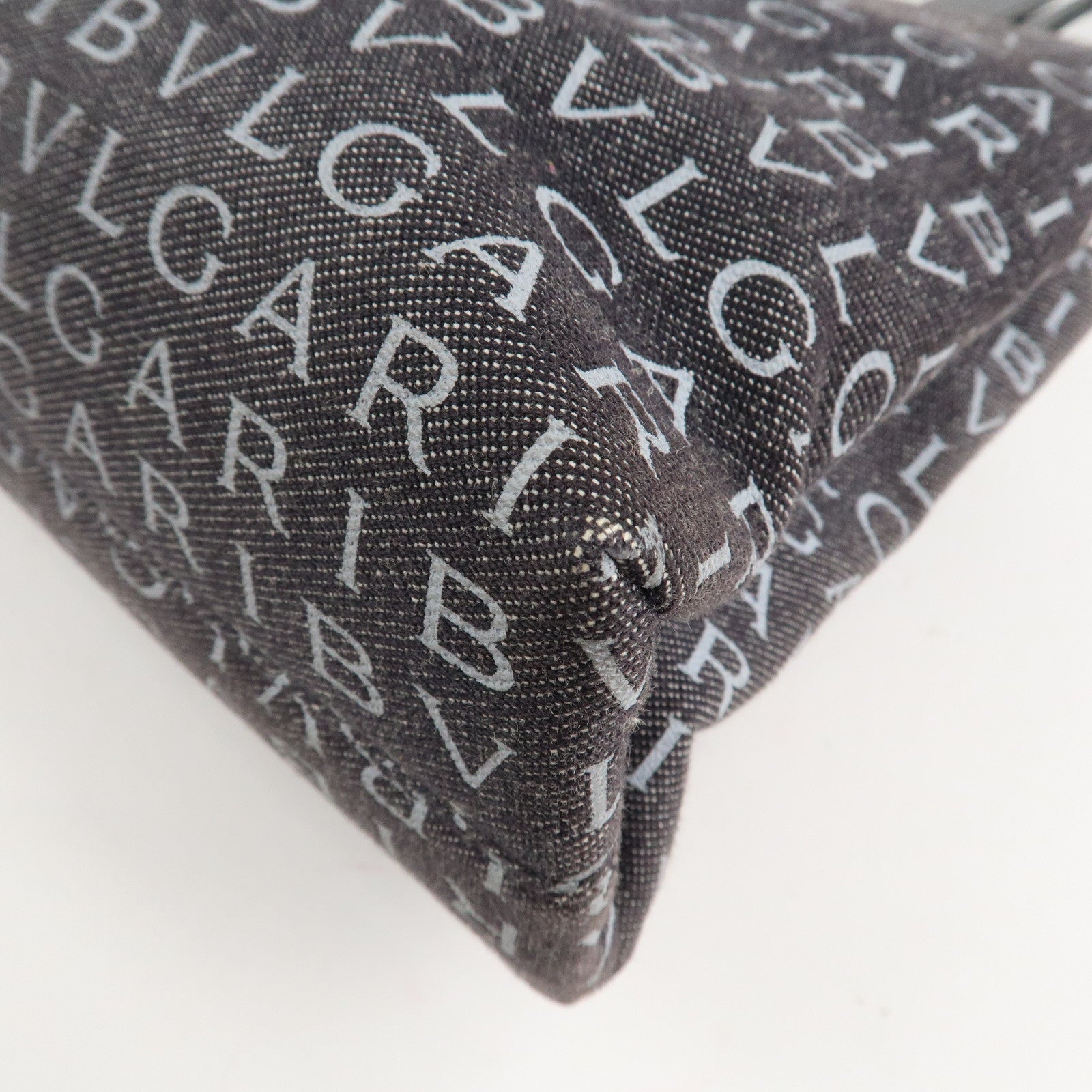 BVLGARI Logo Mania Canvas Leather Tote Bag Shoulder Bag Black Used