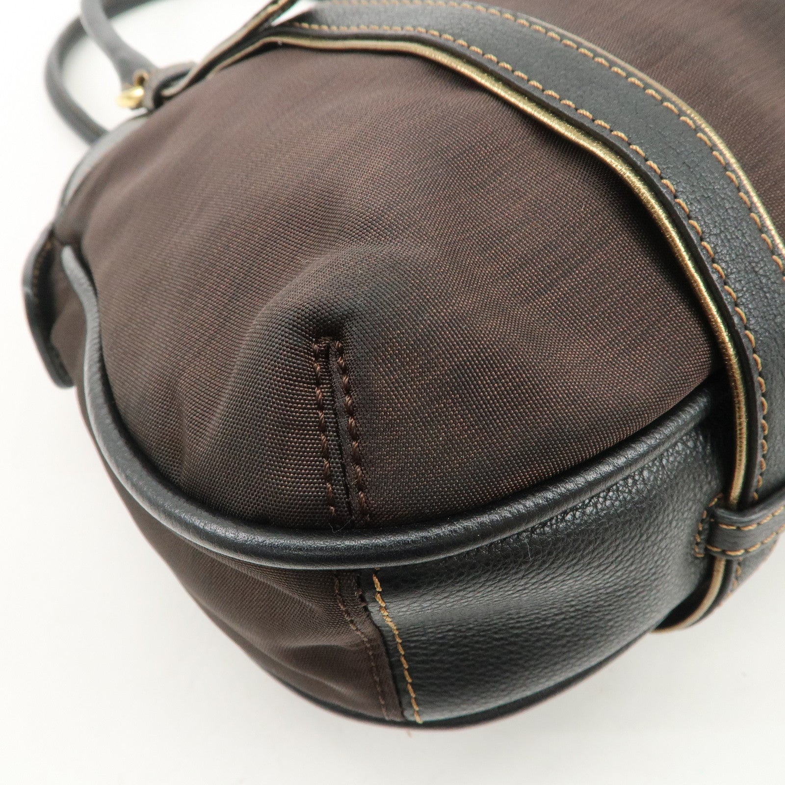LOEWE Anagram Canvas Leather Hand Bag 340807 Brown Black Used