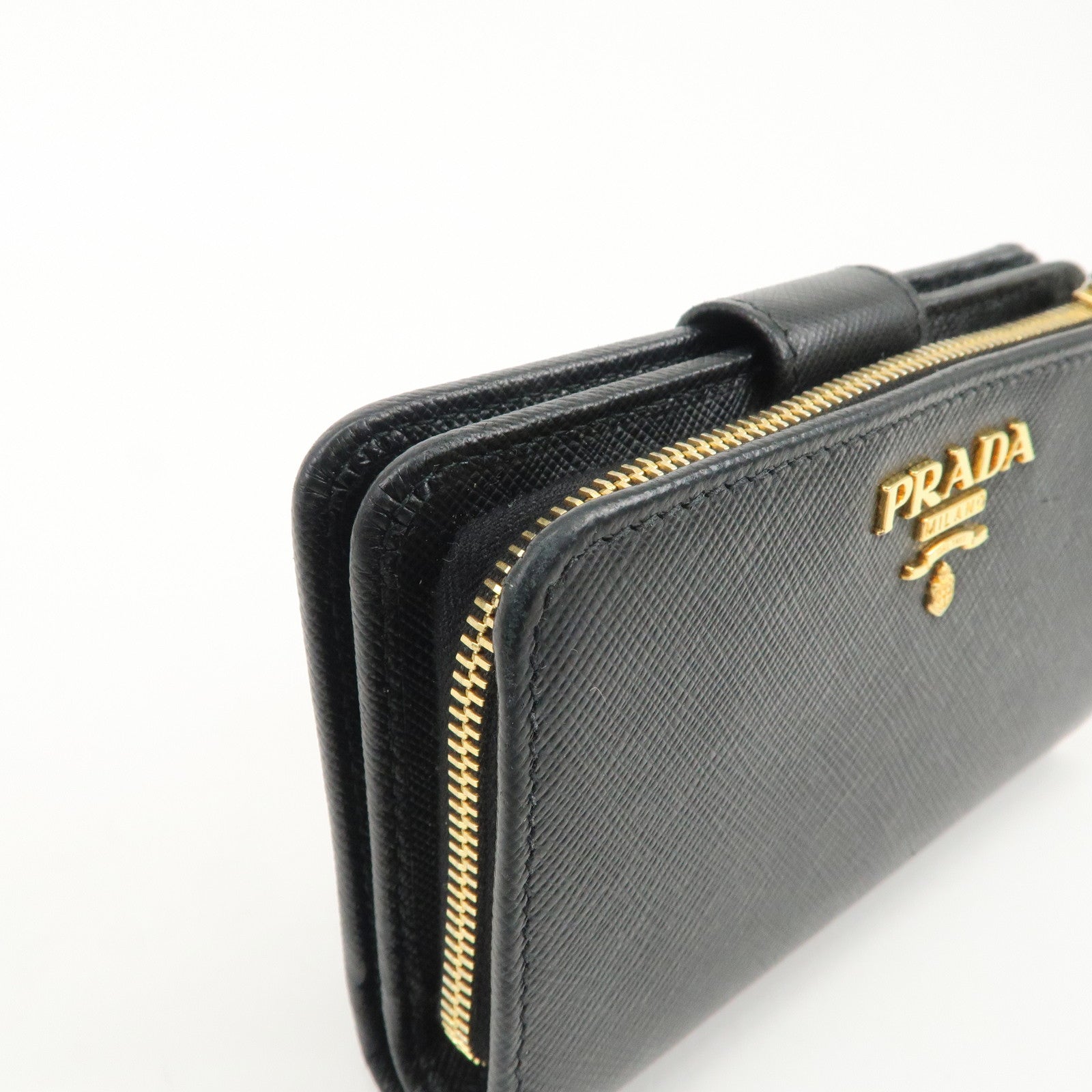 PRADA Saffiano Leather Bi-Fold Wallet Purse Black 1ML225 Used
