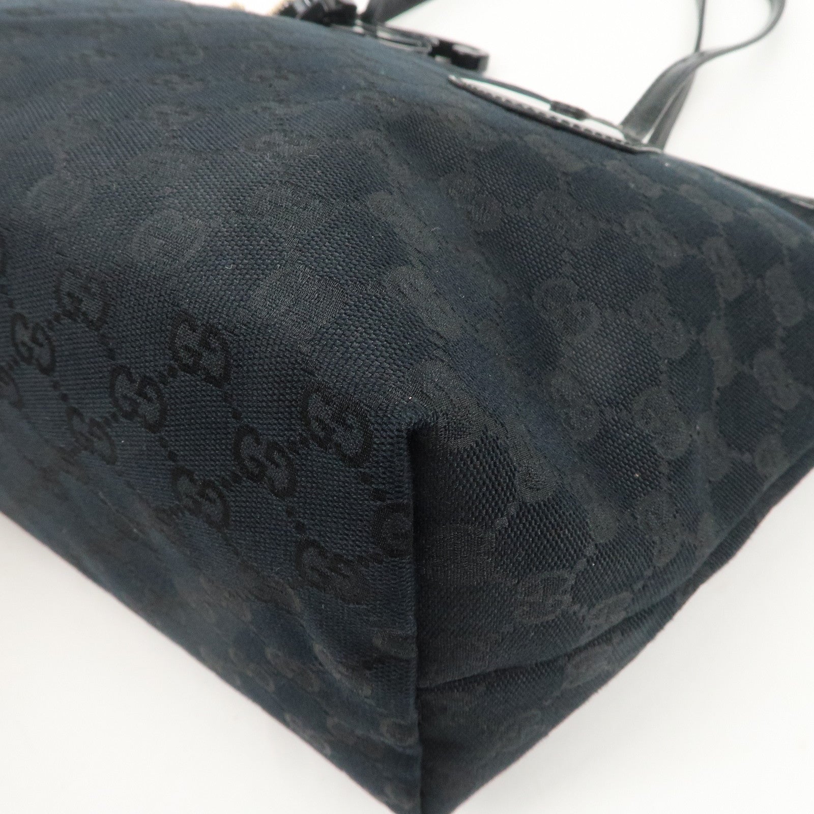 GUCCI GG Canvas Patent Leather Tote Bag Hand Bag Black 211976 Used