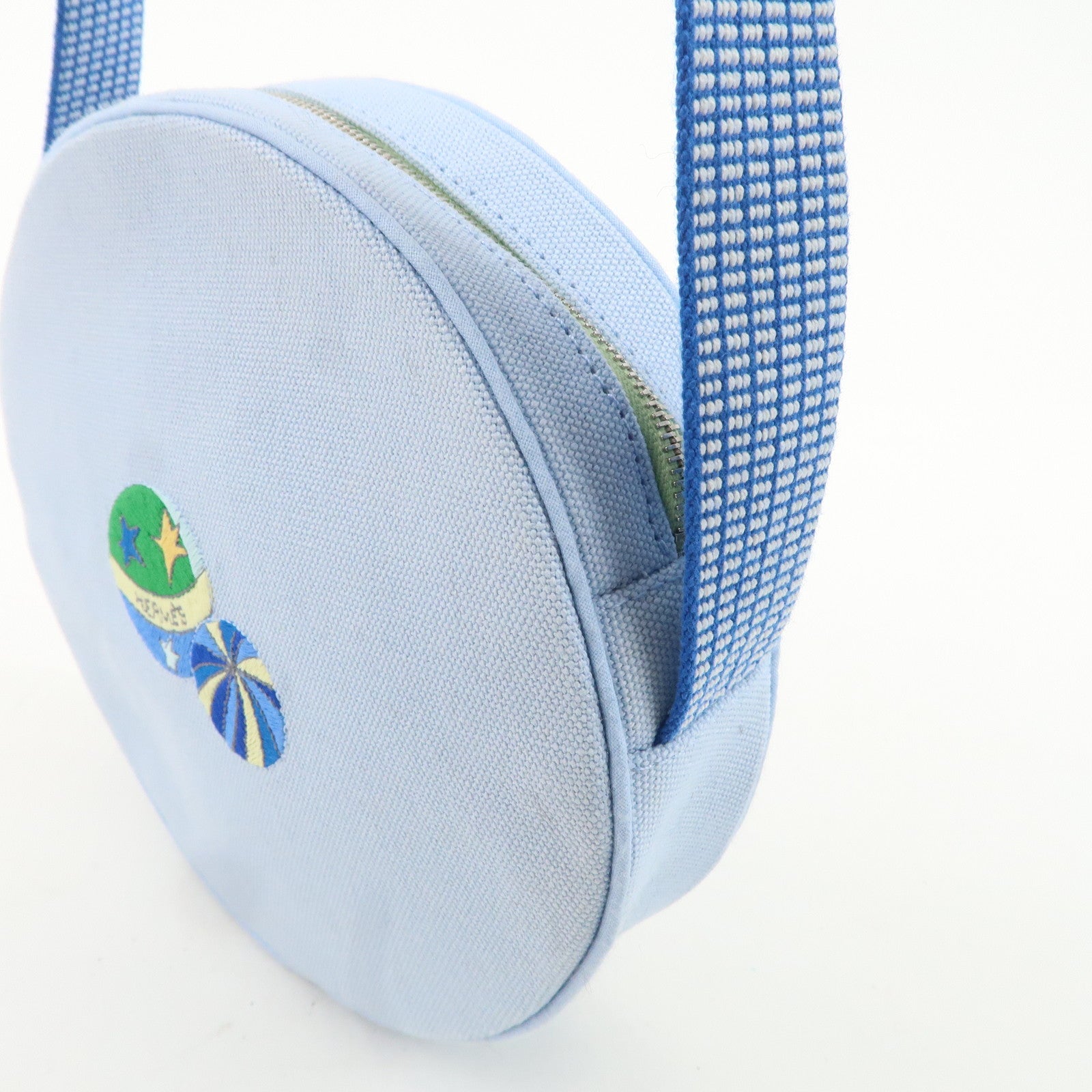 HERMES Circus Sakarecre Cotton Canvas Shoulder Bag Light Blue Used