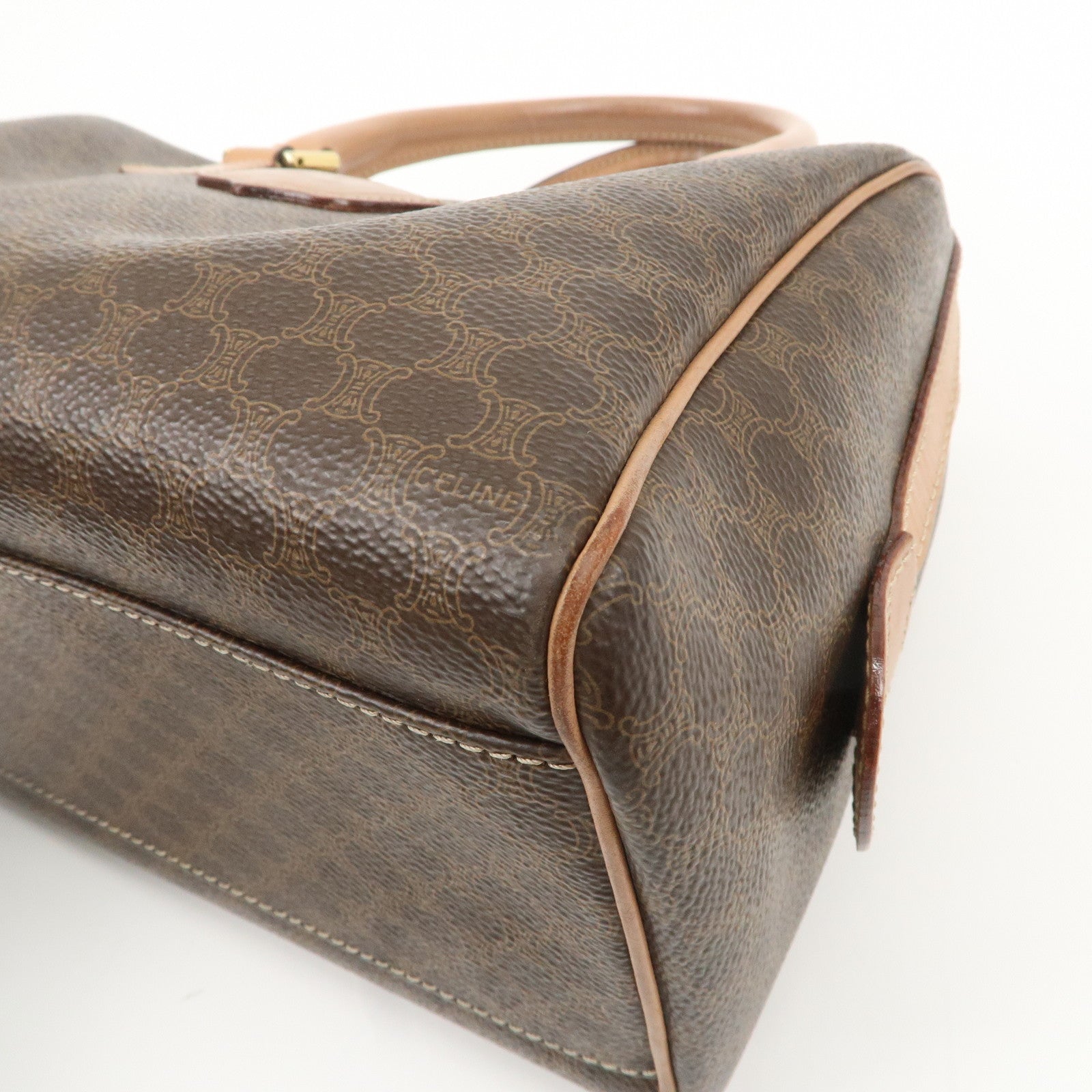 CELINE Macadam PVC Leather Boston Bag Hand Bag Brown Used