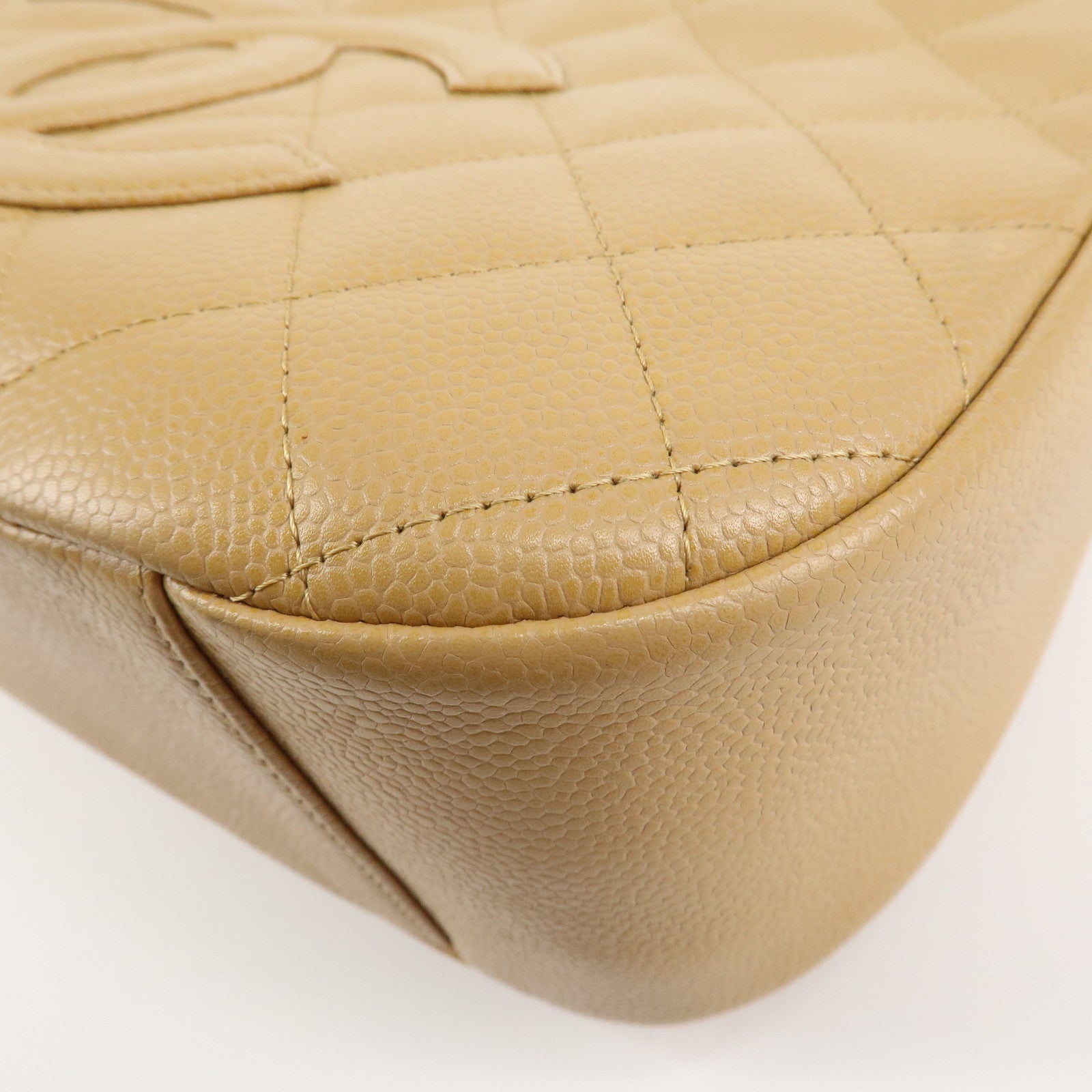 CHANEL COCO Mark Matelasse Shoulder Bag Caviar Skin Beige Used