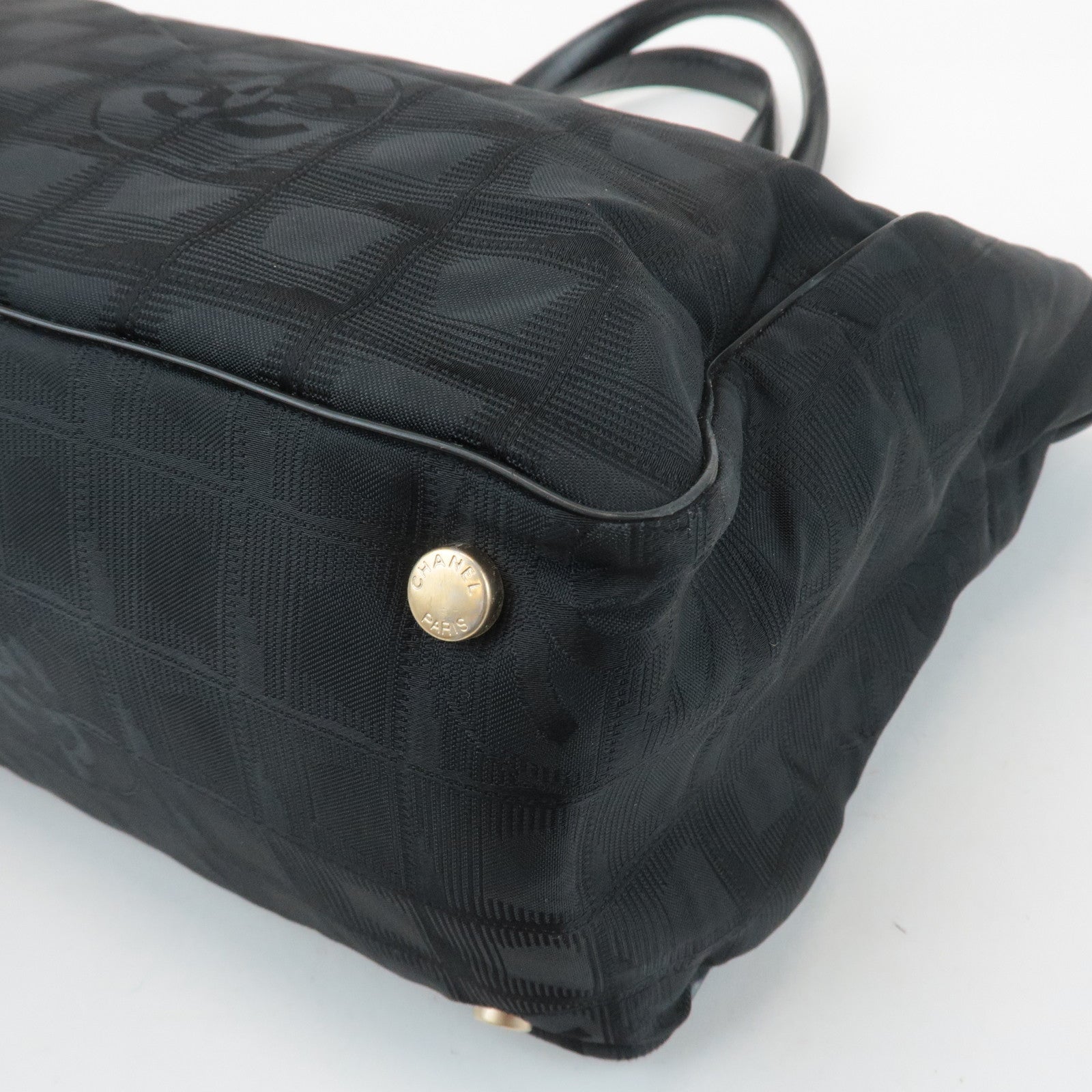 CHANEL New Travel Line Nylon Jacquard Leather Tote Bag A15991 Used