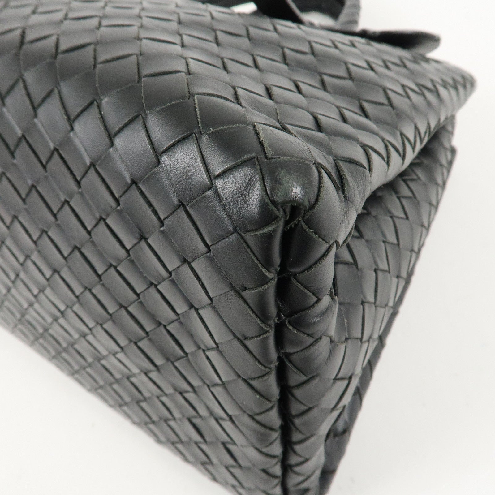 BOTTEGA VENETA Intrecciato Leather Tote Bag Hand Bag Black Used