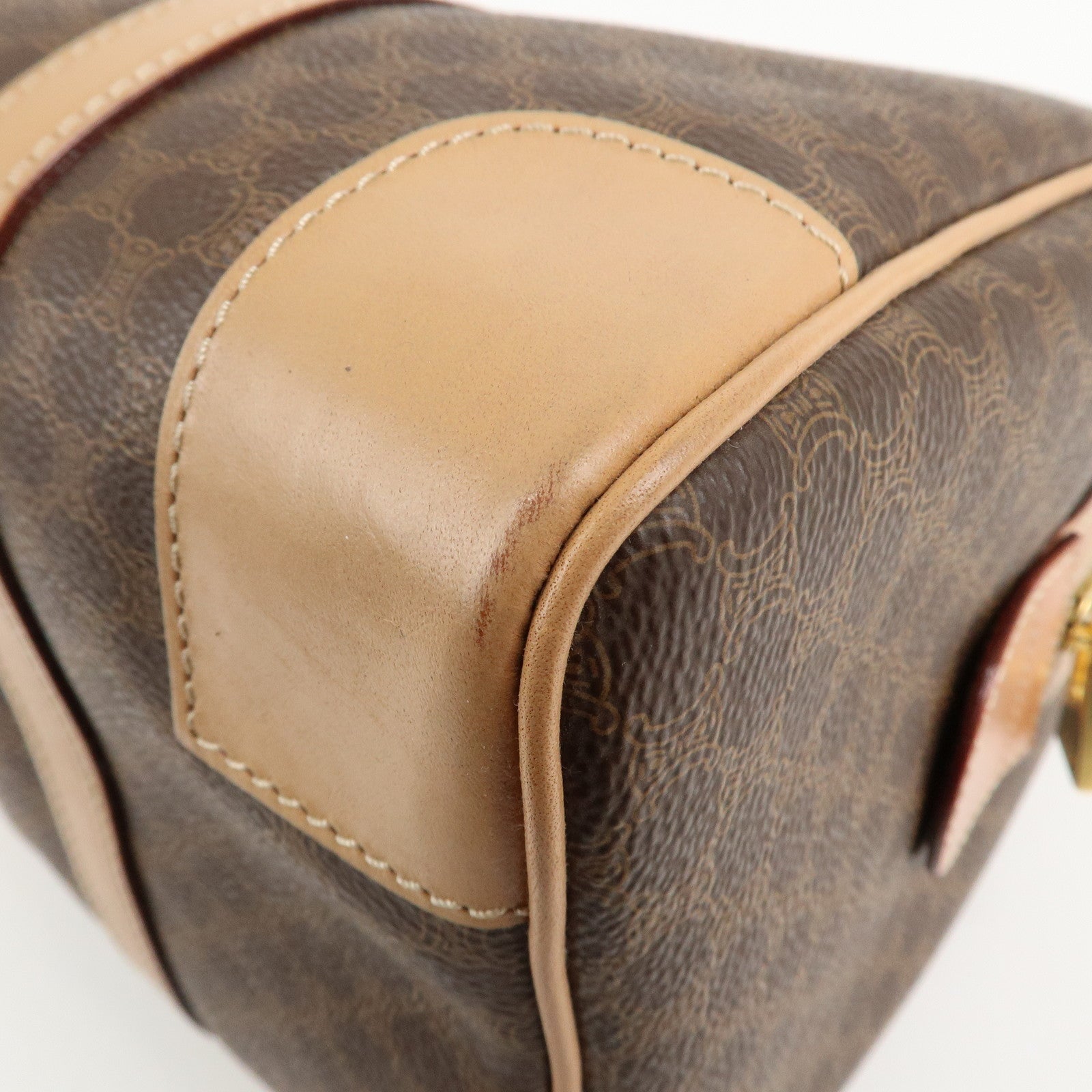 CELINE Macadam PVC Leather Boston Bag Hand Bag Brown Used
