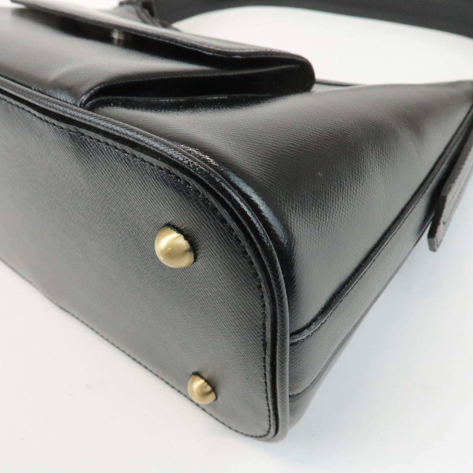 BURBERRY Leather Shoulder Bag Hand Bag Black Gold Hardware Used