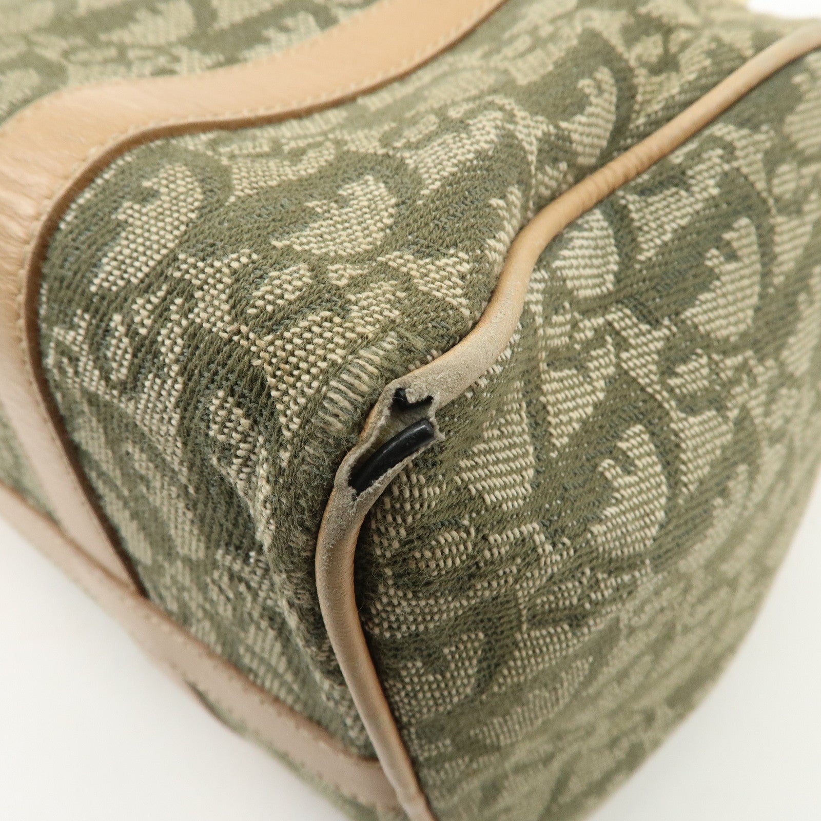 Christian Dior Trotter Canvas Leather Boston Bag White Khaki Used