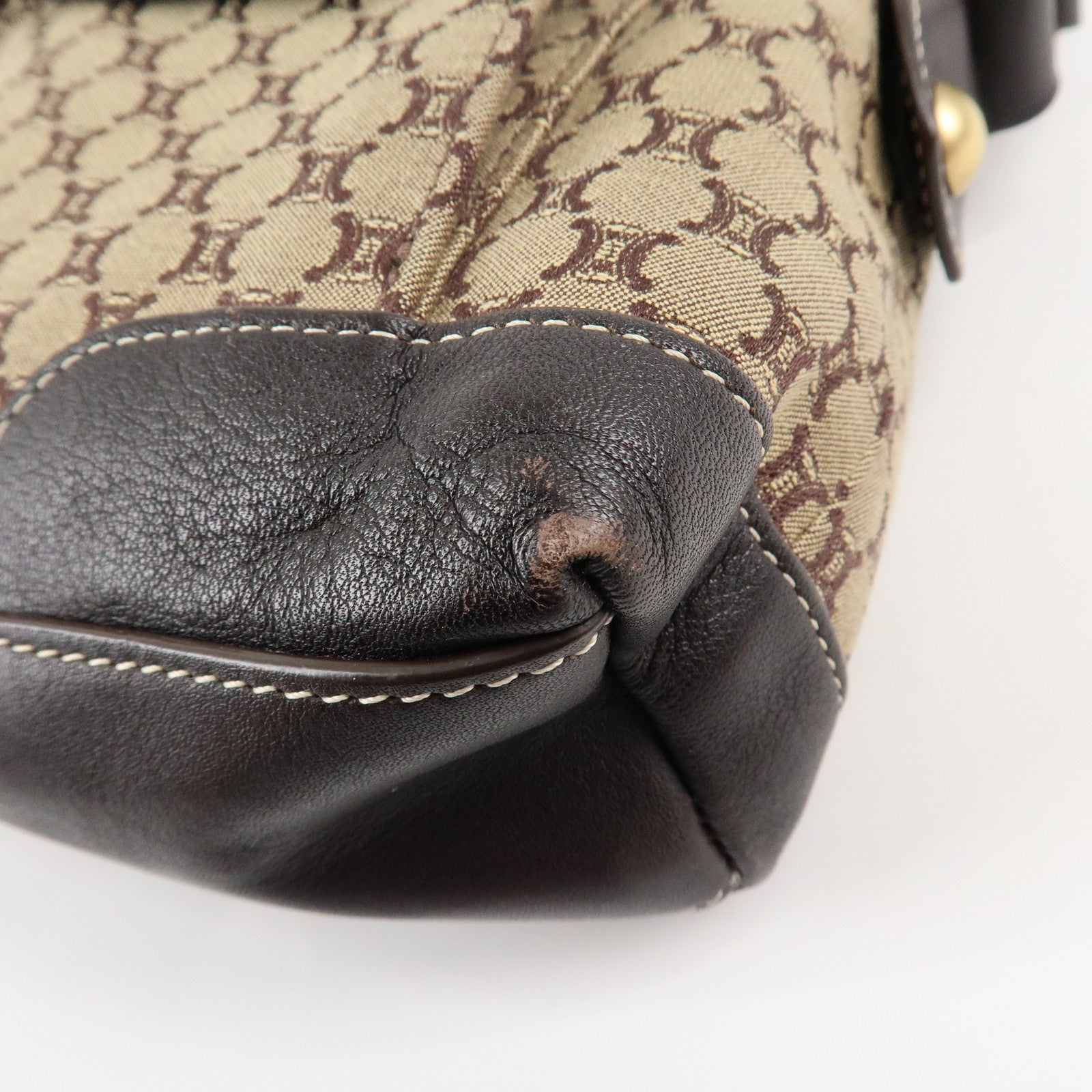 CELINE Macadam Canvas Leather Shoulder Crossbody Bag Beige Brown Used