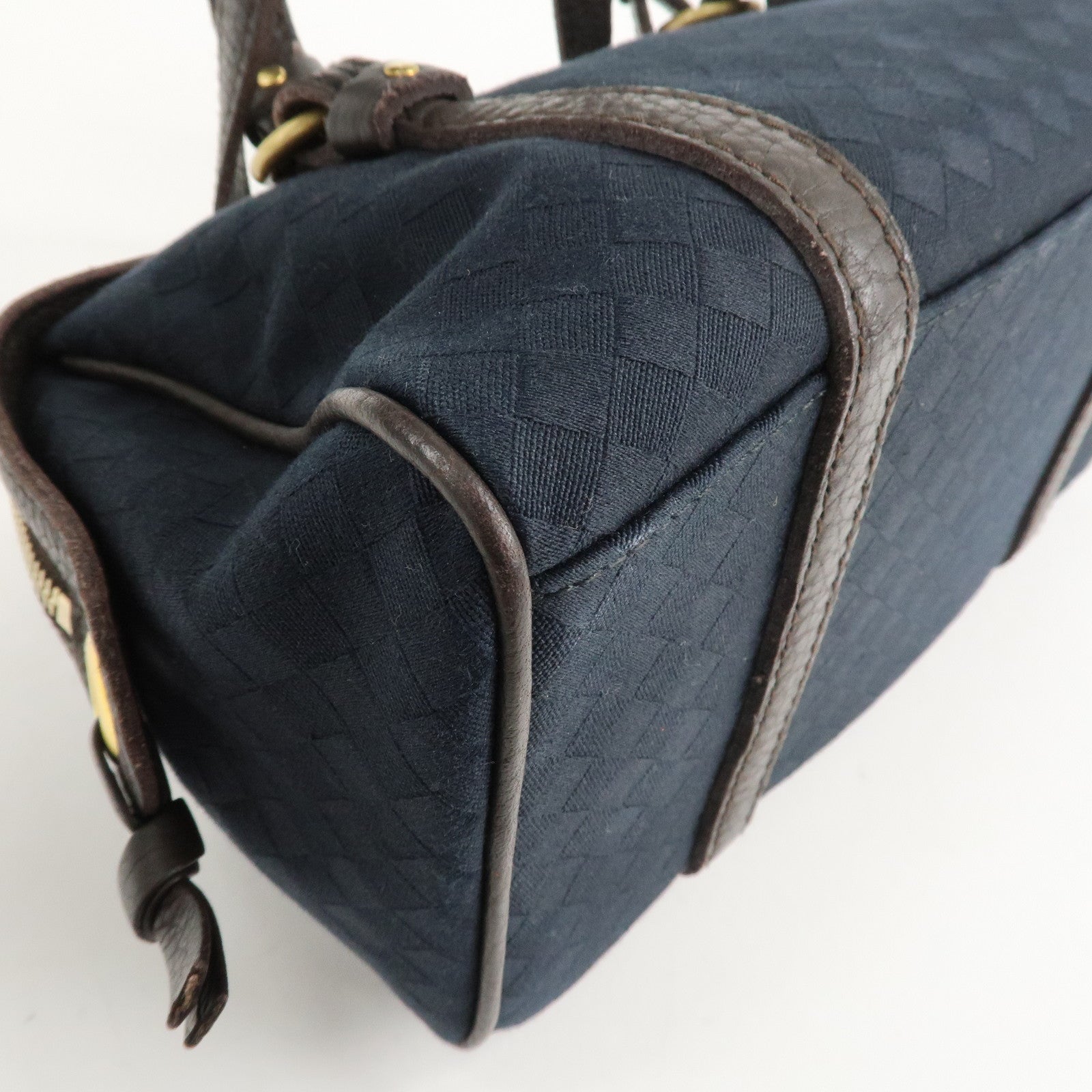 BOTTEGA VENETA Intrecciato Canvas Leather Mini Boston Bag 142470 Used