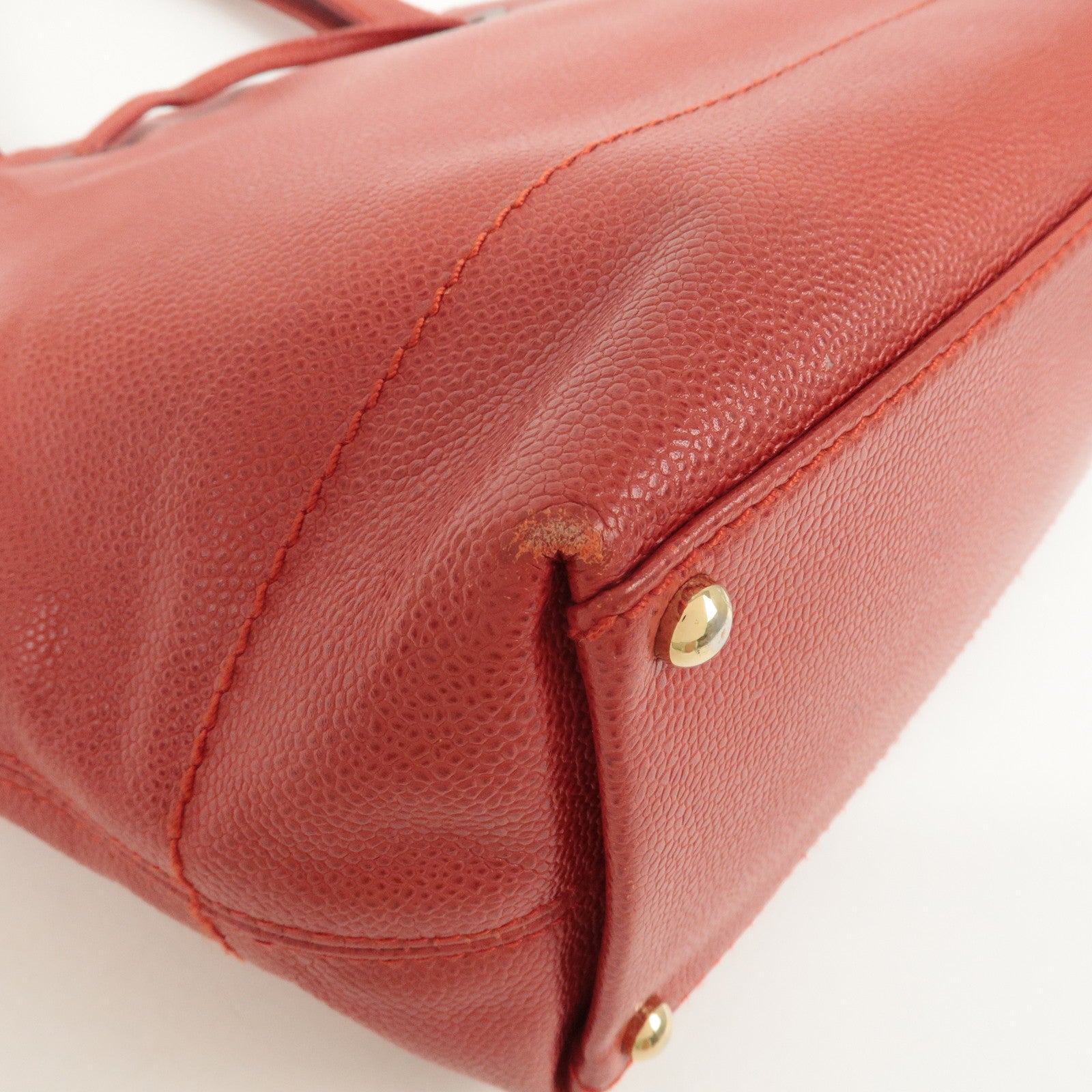 CHANEL Caviar Skin COCO Mark Tote Bag Hand Bag Red Used