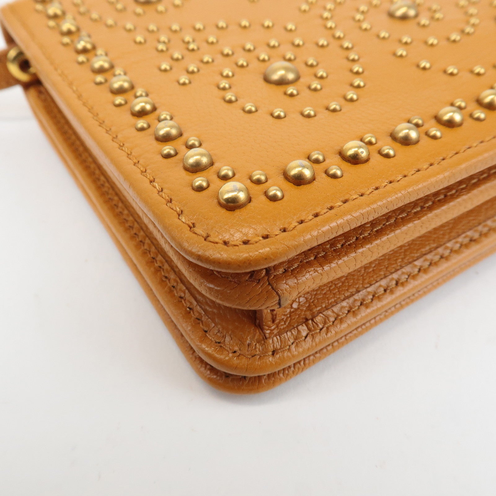 MIU MIU Leather Studs Chain Wallet Shoulder Bag Brown 5BP006 Used