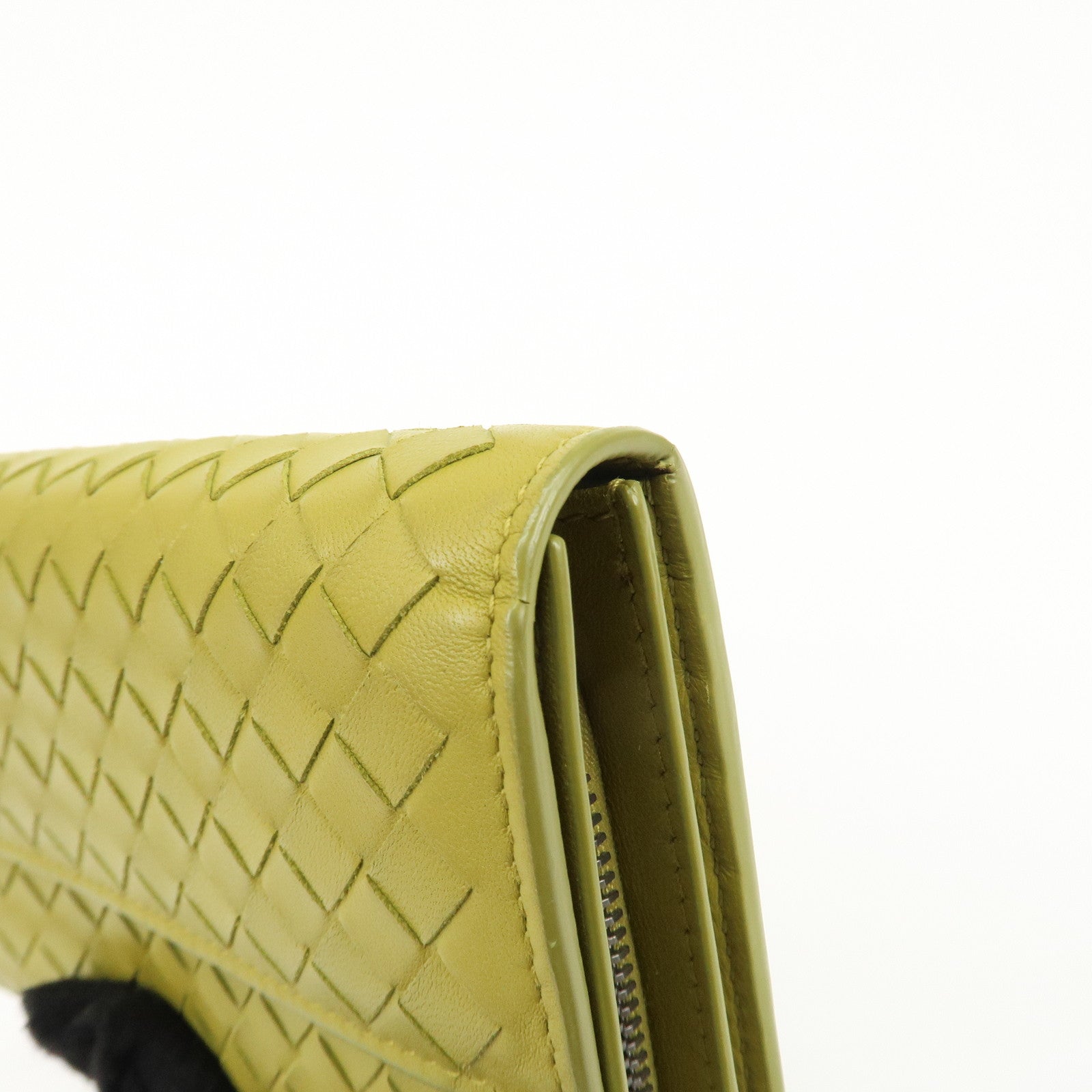 BOTTEGA VENETA Intrecciato Leather Bi-fold Long Wallet Yellow Used