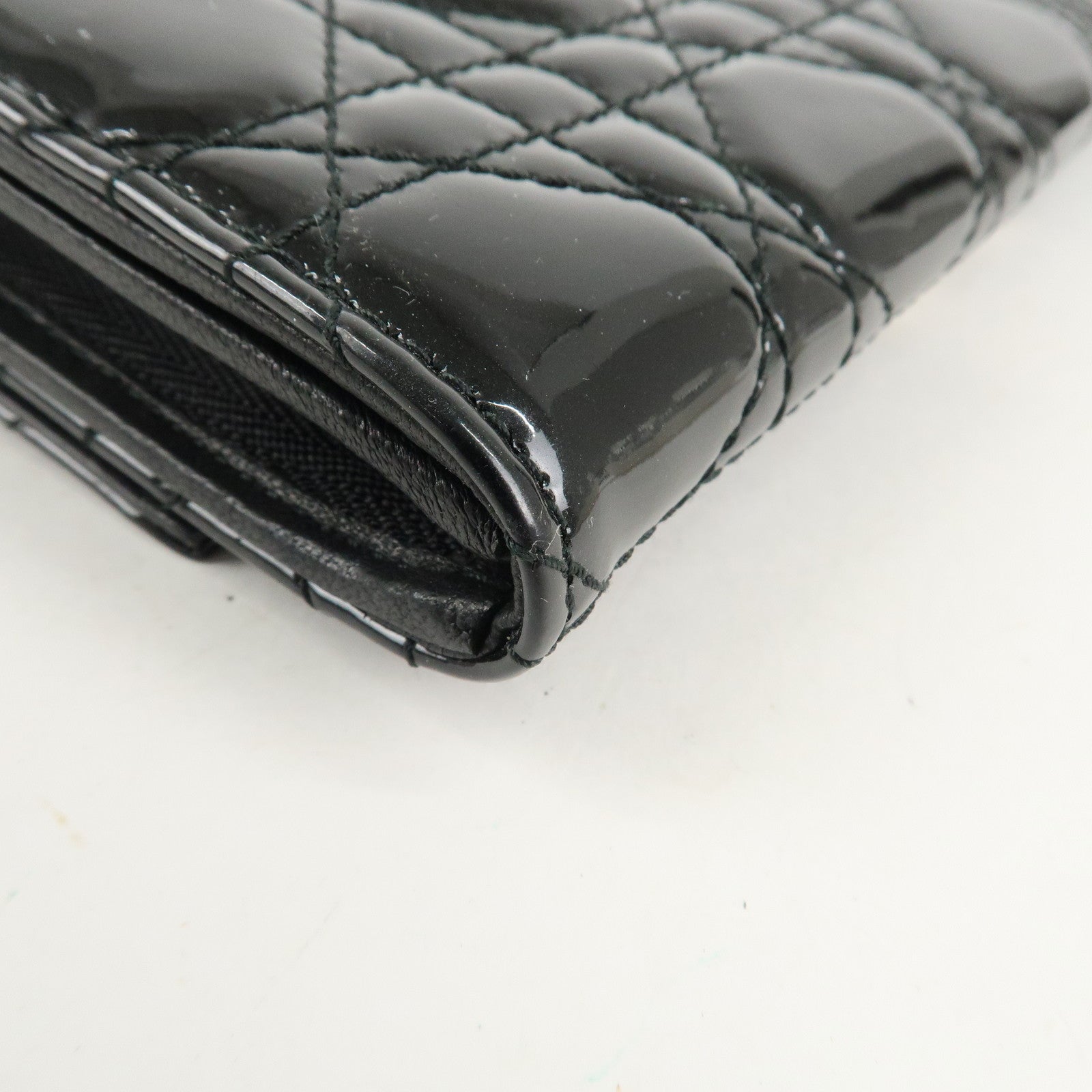 Christian Dior New Lock Cannage Patent Leather Chain Long Wallet Used