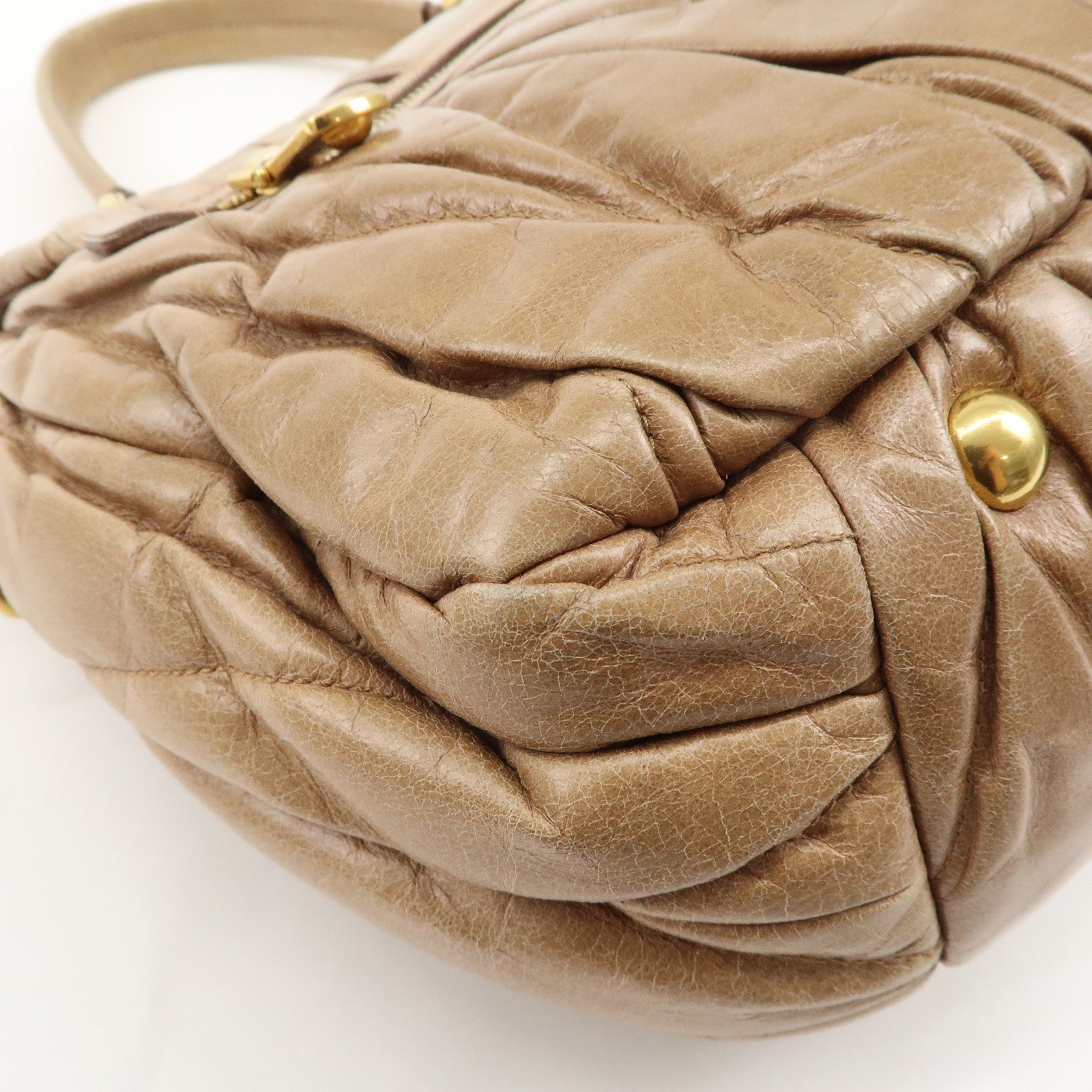 MIU MIU Matelasse Leather 2Way Hand Bag Brown Used