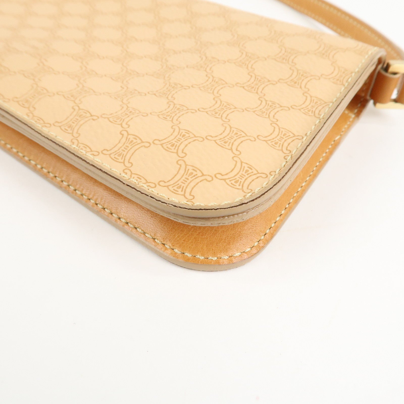 CELINE Macadam PVC Leather Shoulder Bag Hand Bag Beige Used