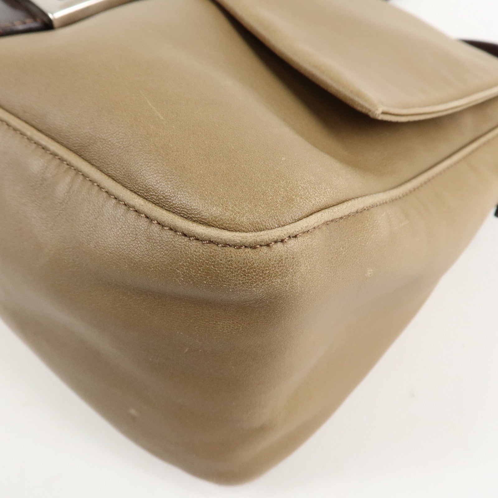 FENDI Mamma Baguette Leather Shoulder Bag Hand Bag Beige Used
