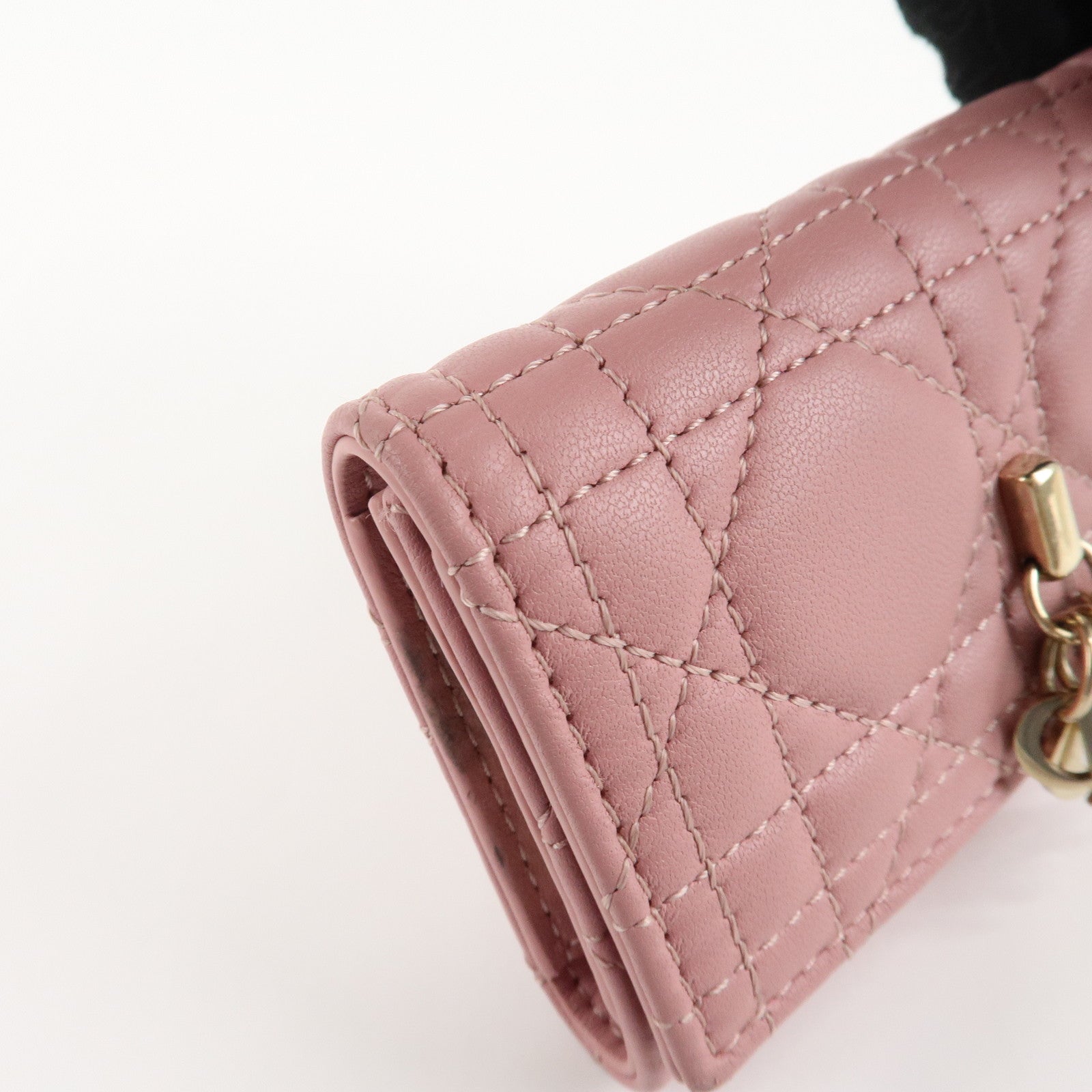 Christian Dior Cannage Leather 4 Key Case Key Chain Pink Used
