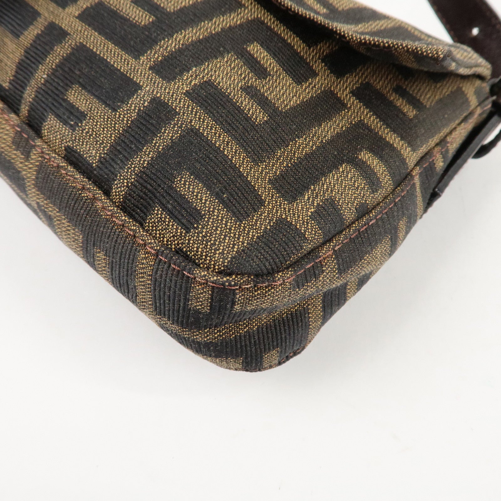FENDI Mamma Baguette Zucca Canvas Shoulder Bag Brown Black 26424 Used