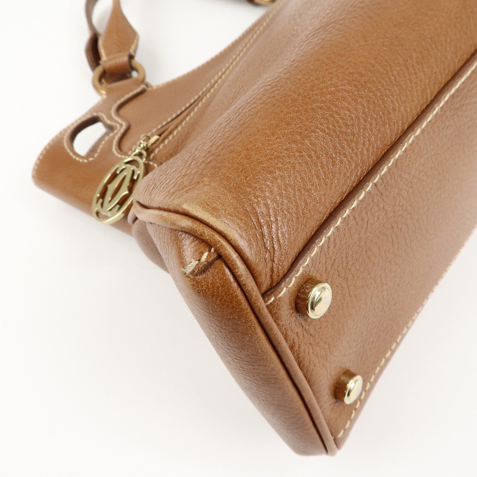 Cartier Leather Marcello de Cartier SM Hand Bag Brown Used