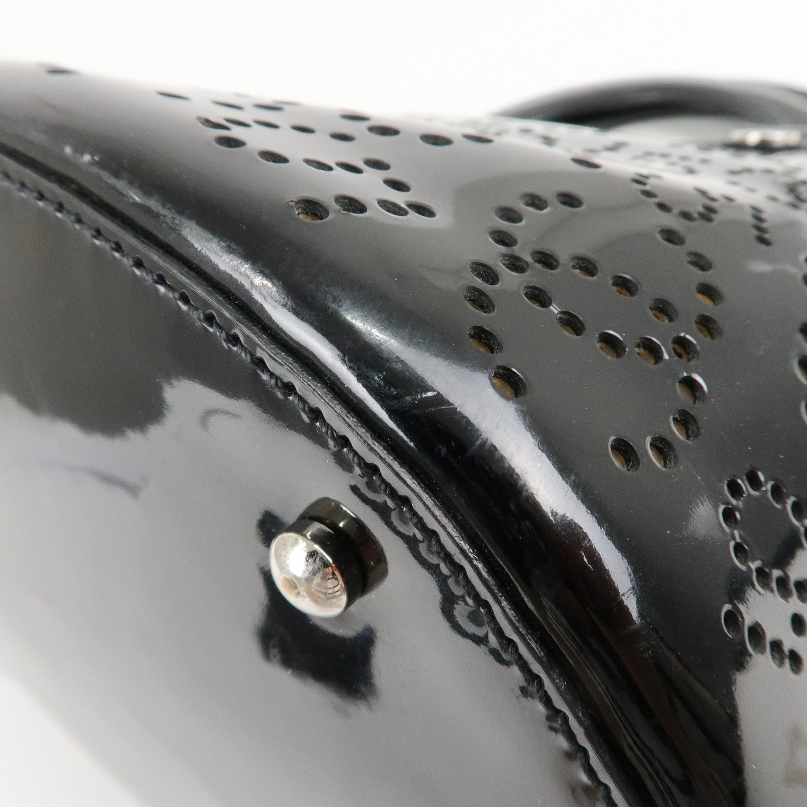 CHANEL COCO Mark No.5 Patent Leather Punching Hand Bag Black Used