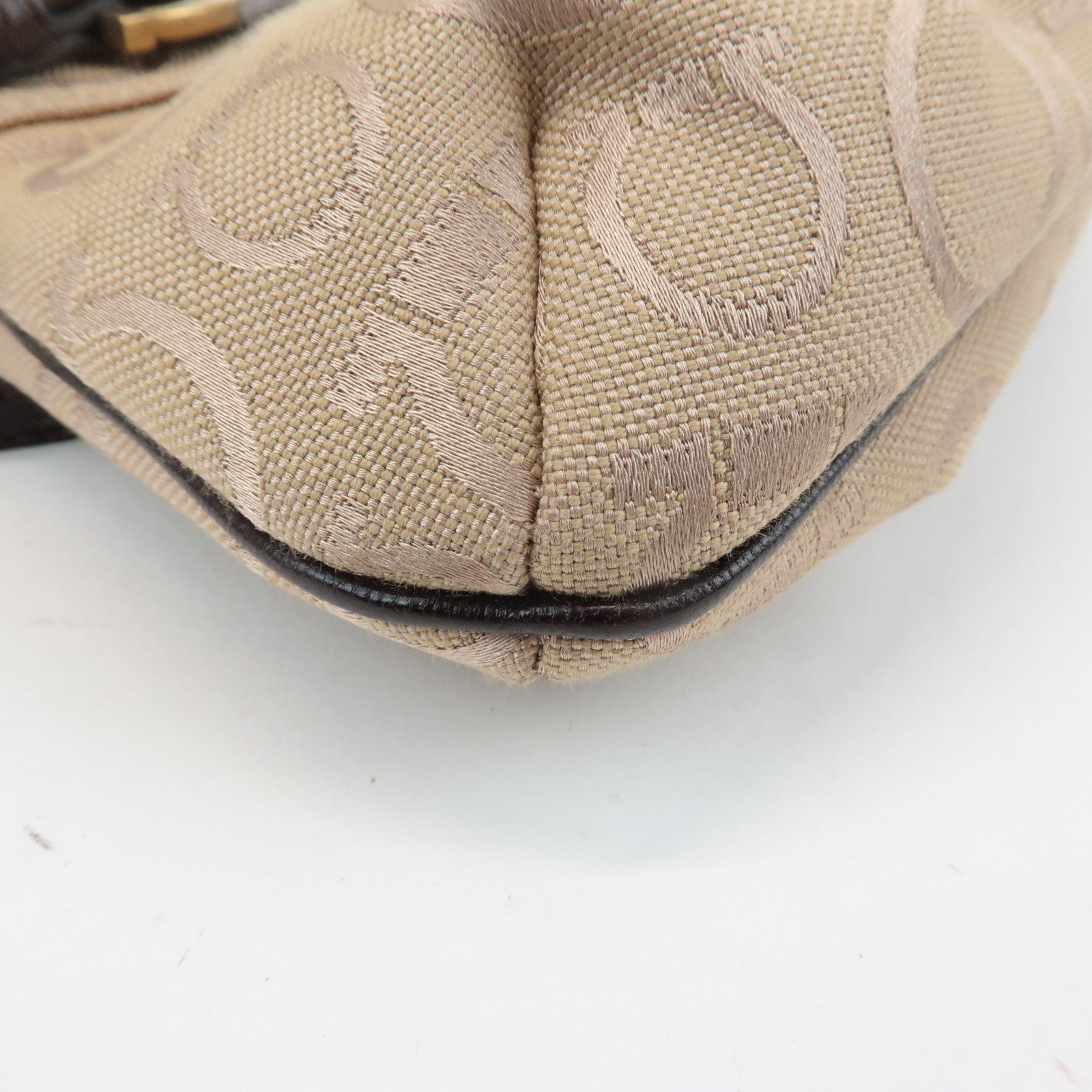 Ferragamo Gancini Canvas Leather 2Way Bag Beige Dark Brown Used