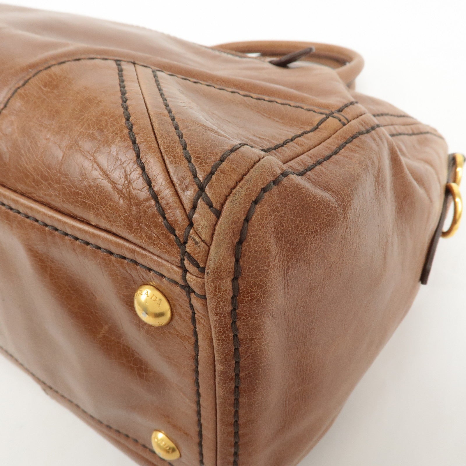 PRADA Logo Leather 2way Hand Bag Shoulder Bag Brown BL0727 Used