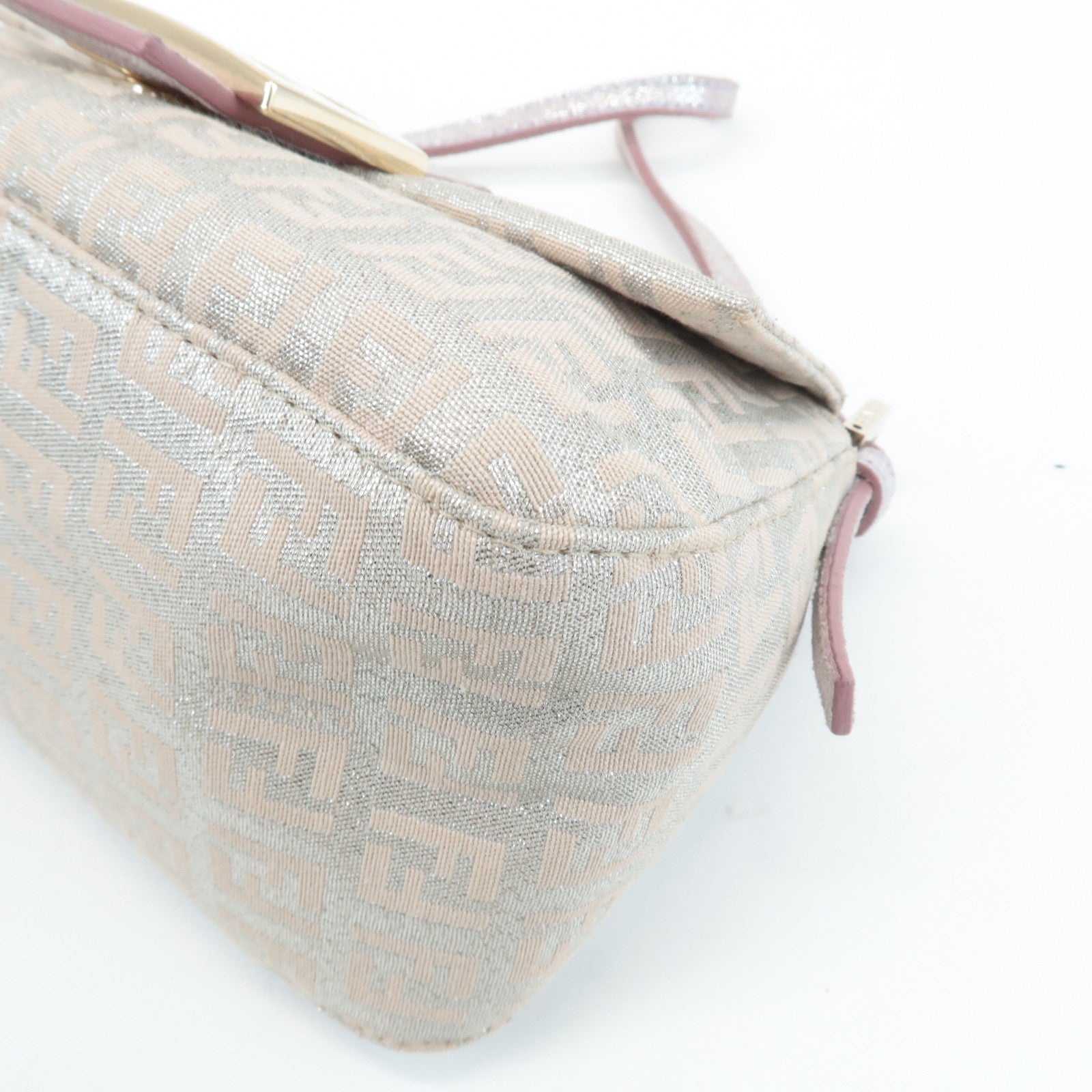 FENDI Mini Mamma Baguette Canvas Leather Shoulder Bag Beige 8BR180 Used
