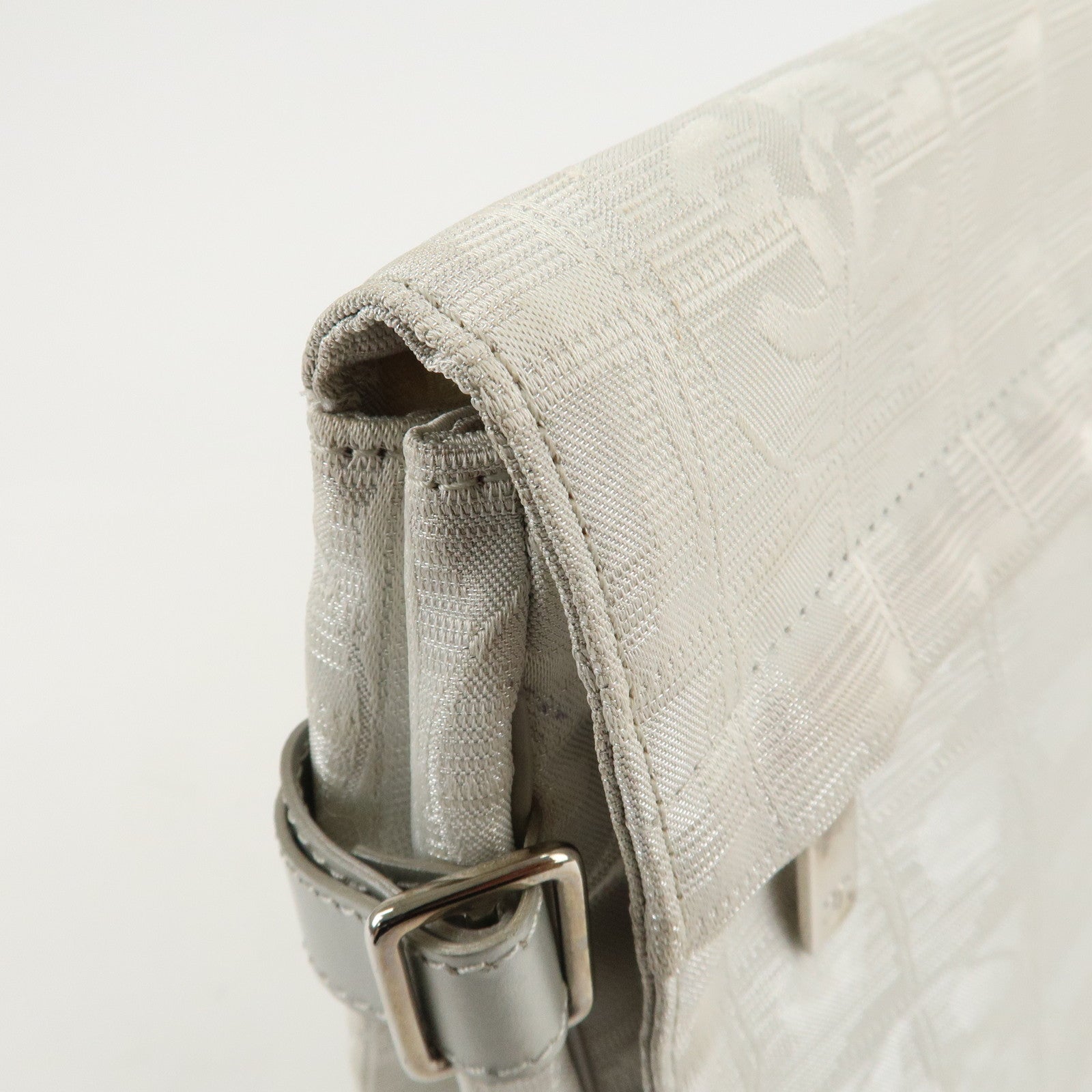 CHANEL New Travel Line Nylon Jacquard Shoulder Bag Silver A29347 Used