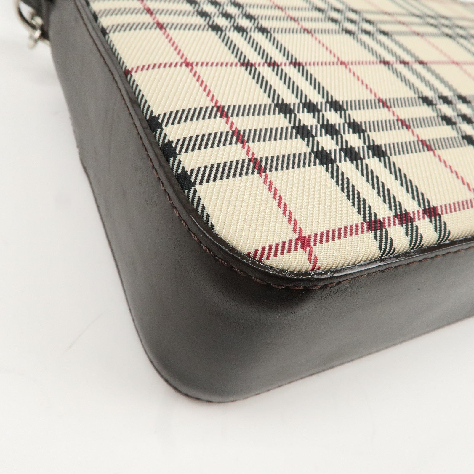 BURBERRY Canvas Leather Nova Plaid Shoulder Bag Beige Brown Used