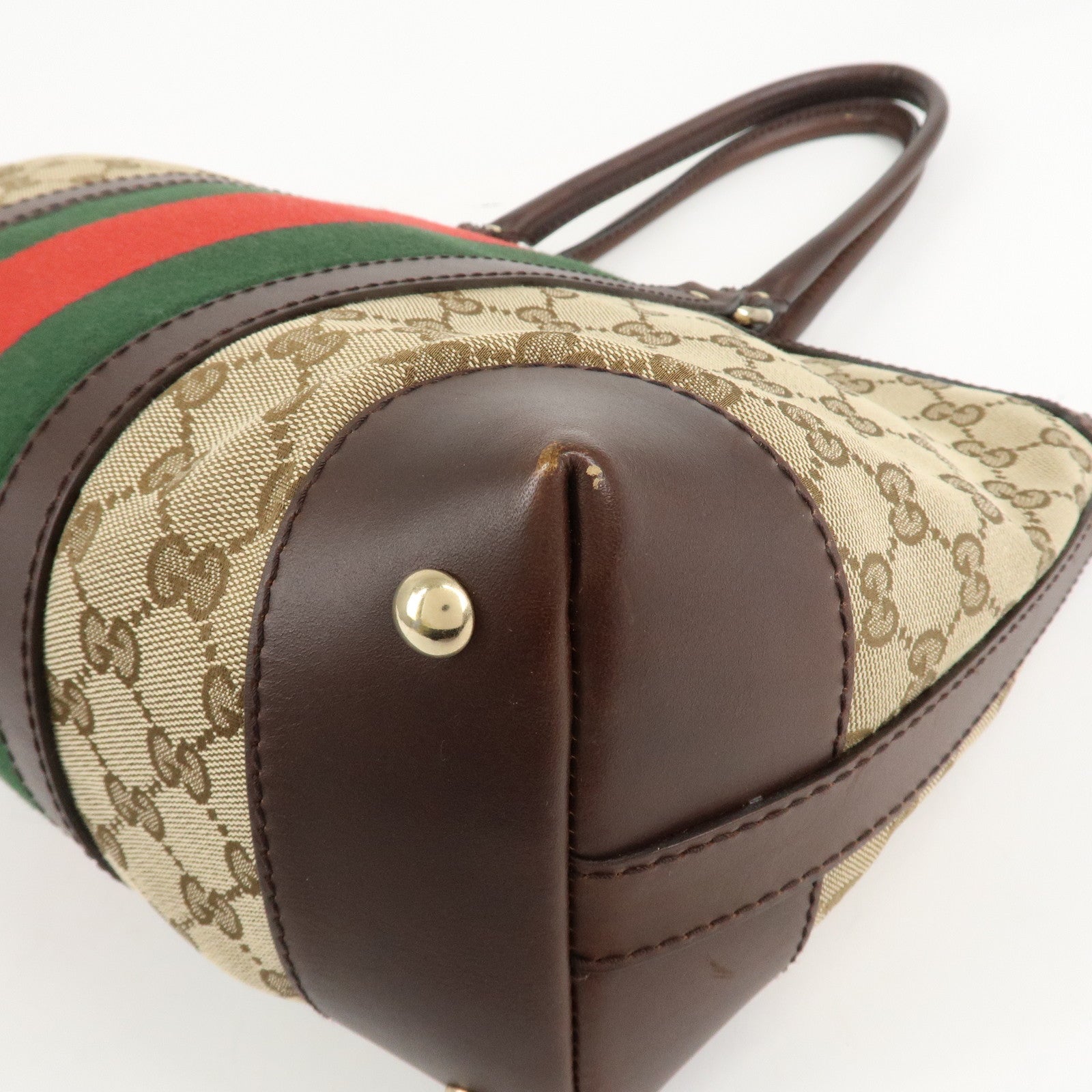 GUCCI Sherry GG Canvas Leather Tote Bag Beige Brown 257341 Used