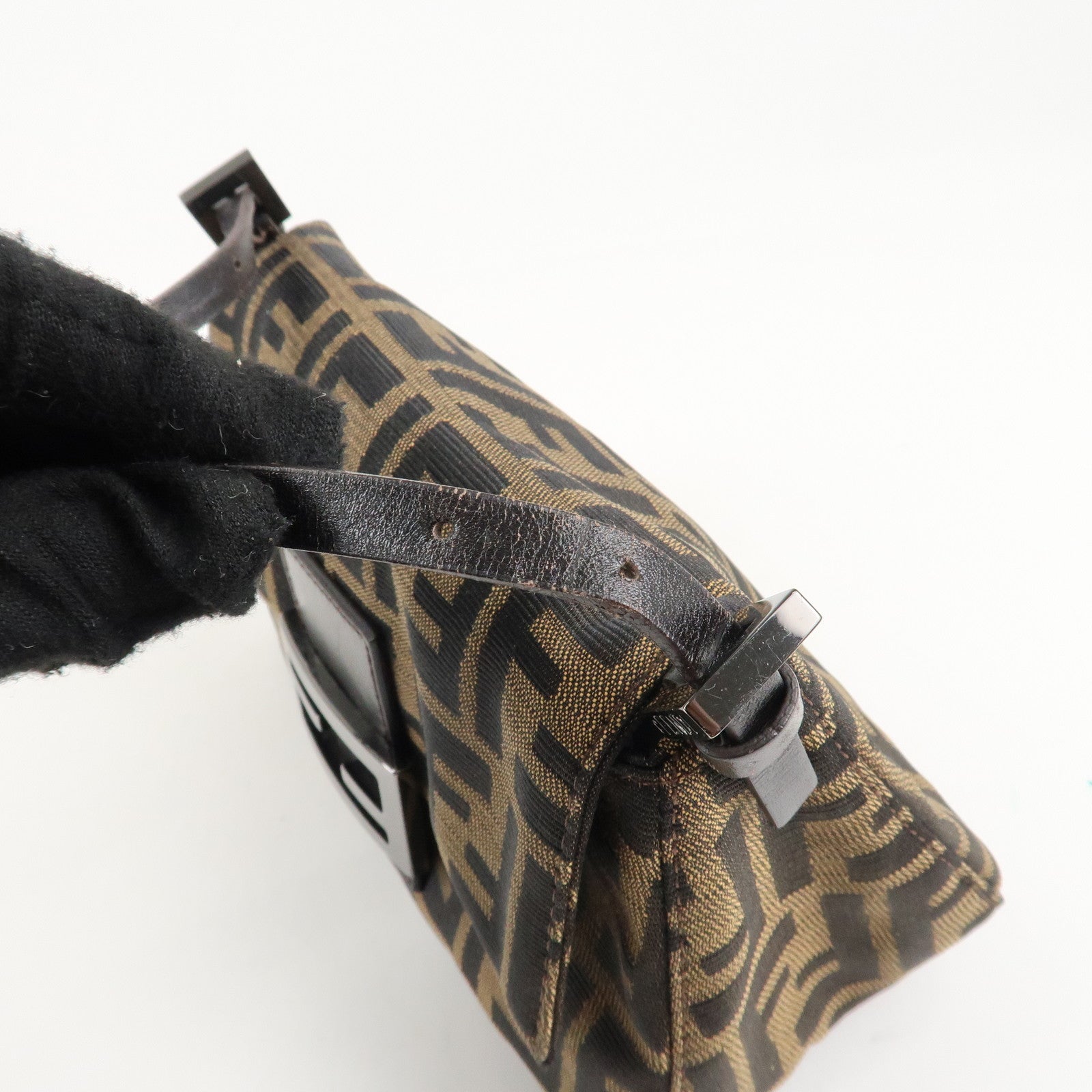 FENDI Mini Mamma Baguette Zucca Shoulder Bag Black Brown 8BR180 Used