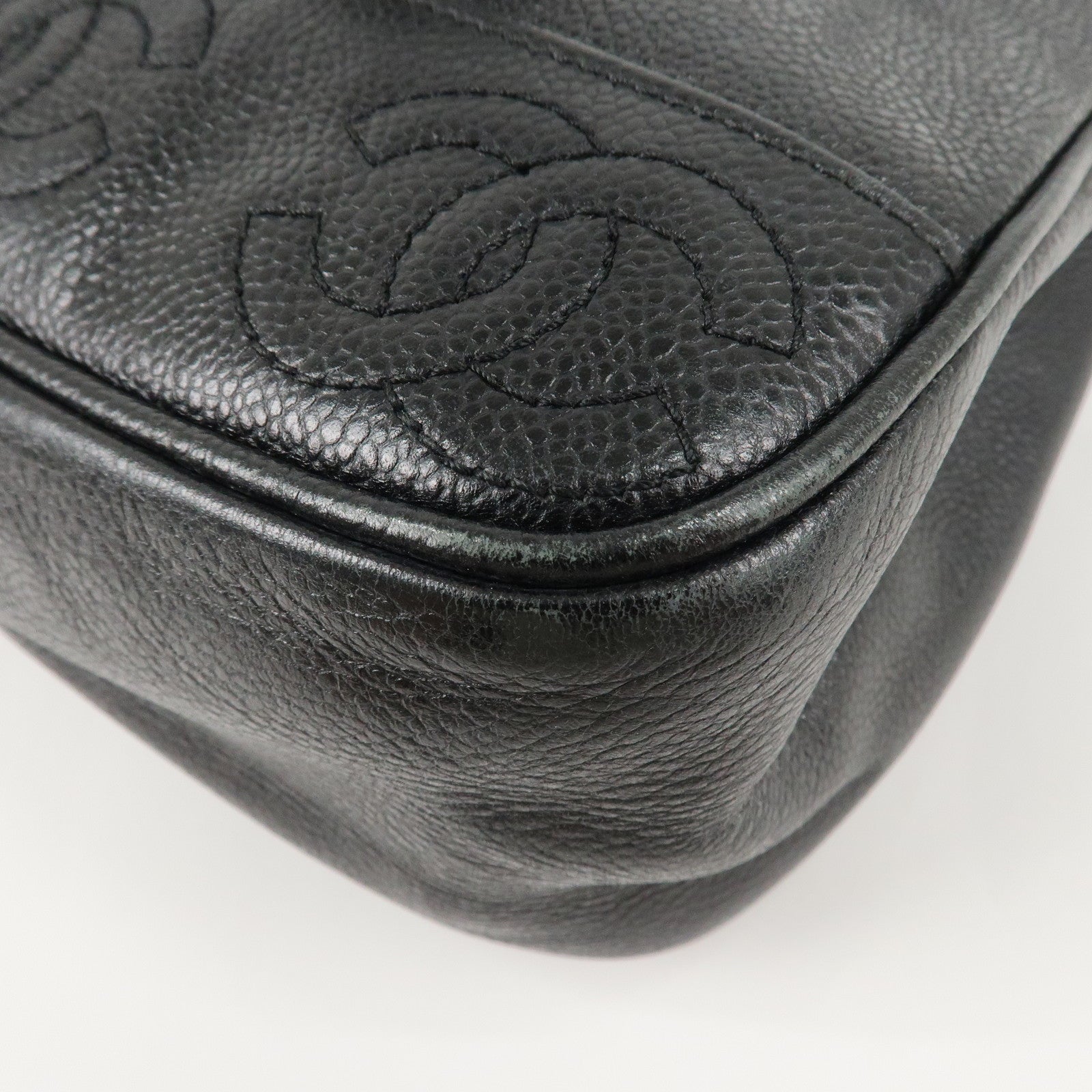 CHANEL Triple COCO Caviar Skin Chain Back Pack Black Gold Used