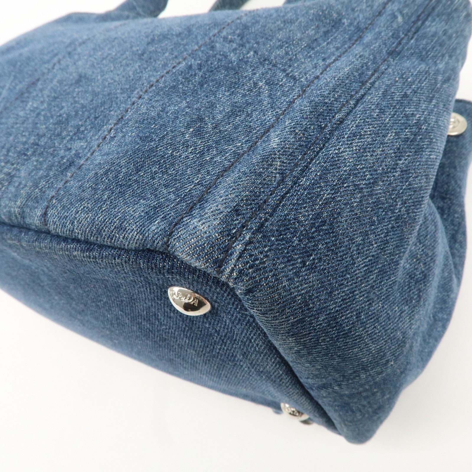 PRADA Logo Canapa Mini Denim Bijou 2Way Tote Bag Denim Blue 1BG439 Used