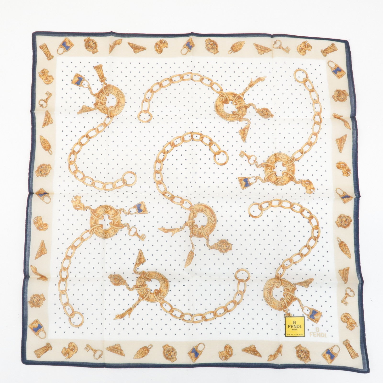 FENDI Set of 5 Cotton 100% Handkerchief Bordeaux Gray White Brown Used