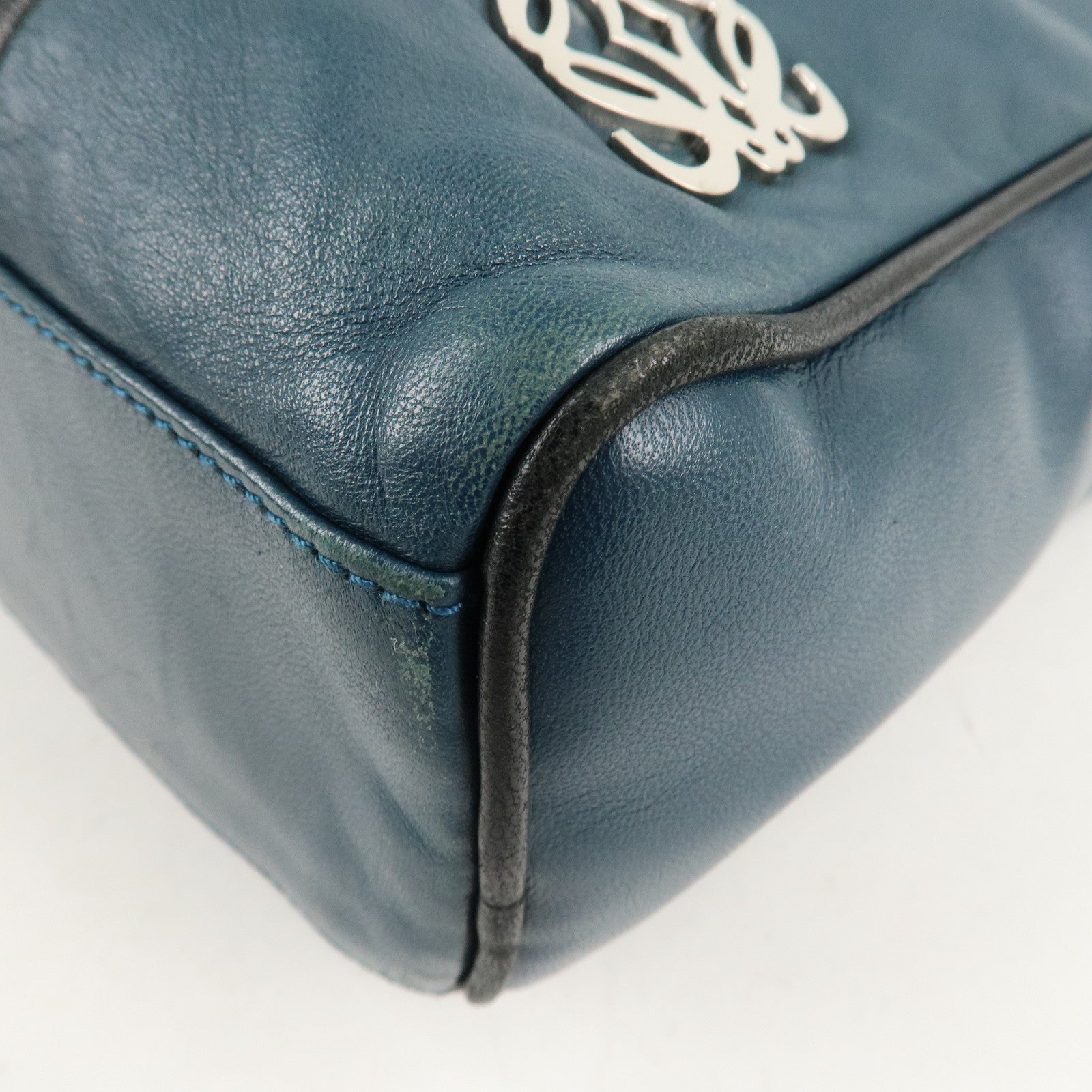 LOEWE Anagram Leather Shoulder Bag Blue Used