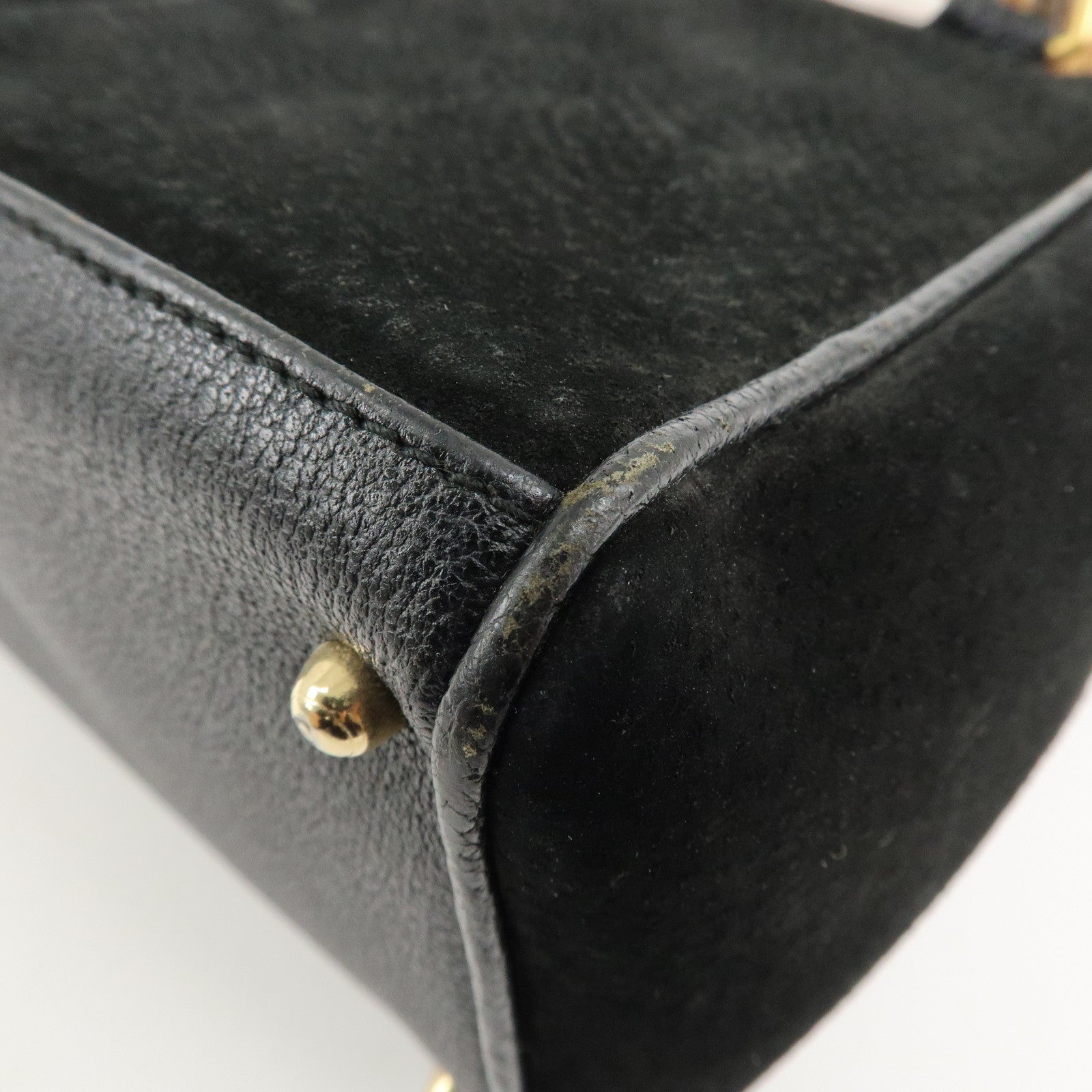 GUCCI Bamboo Suede Leather Hand Bag Black 000.122.0316 Used