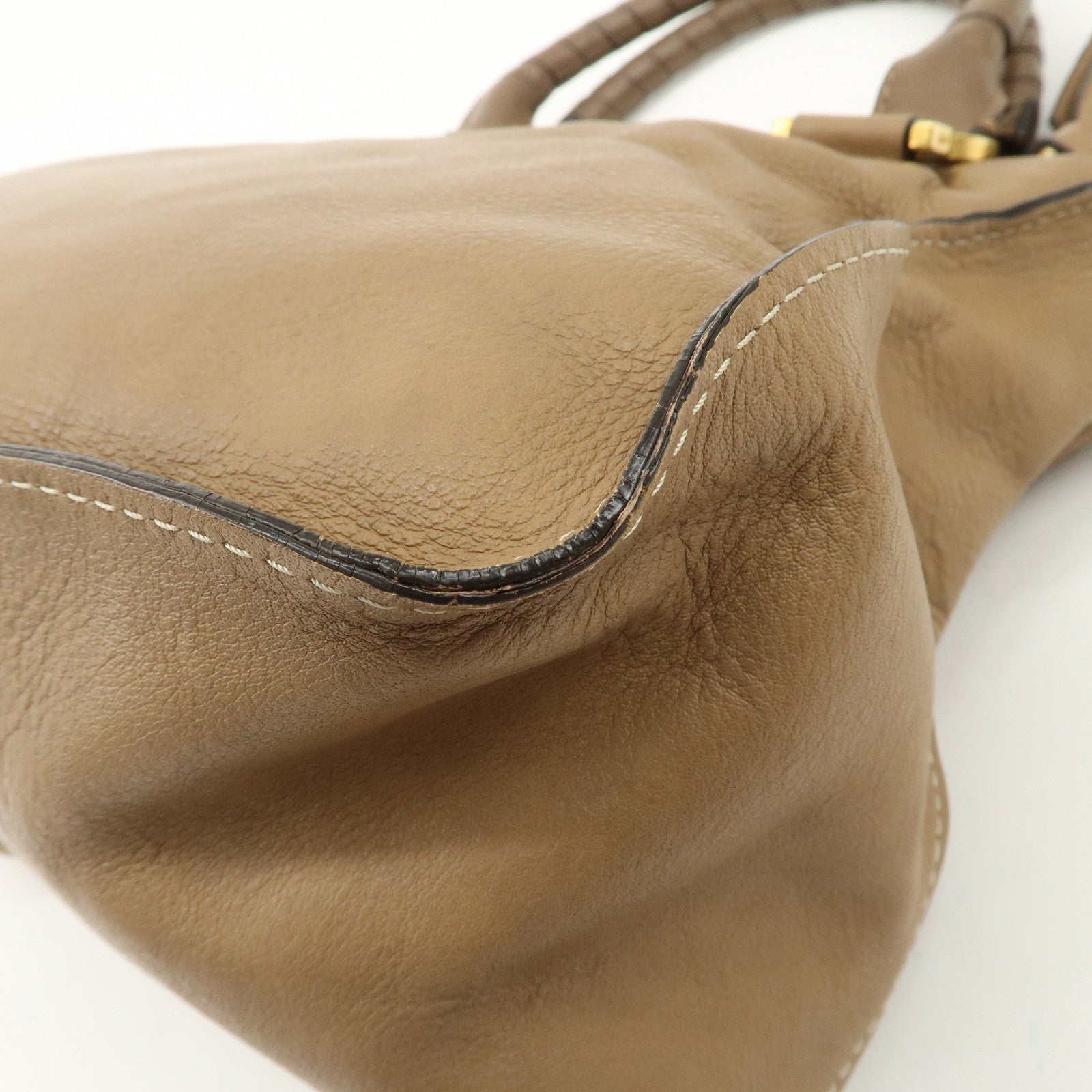 Chloe Marcie Leather Tote Bag Hand Bag Shoulder Bag Beige Used