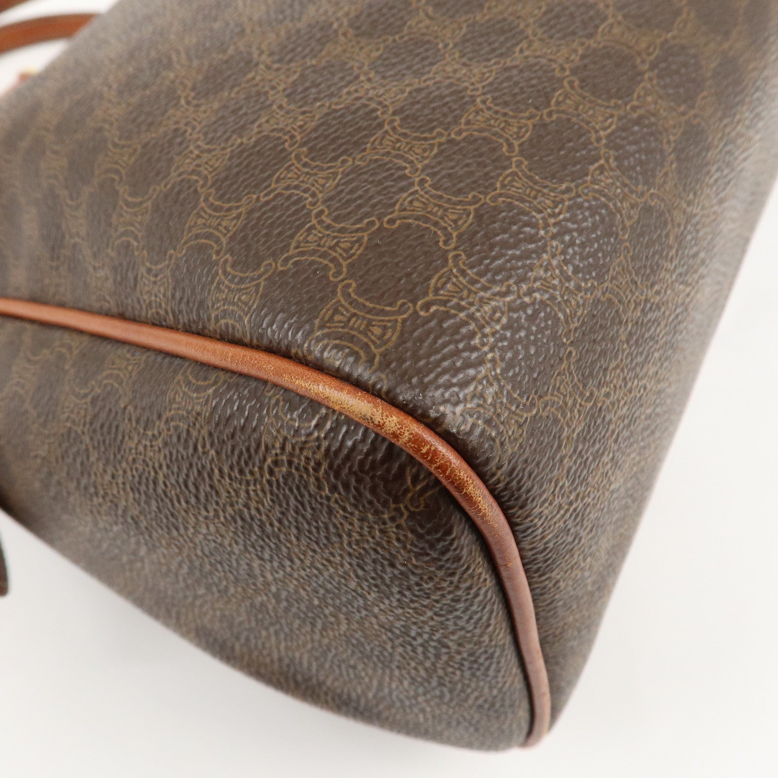 CELINE Macadam PVC Leather Boston Bag Hand Bag Brown Used