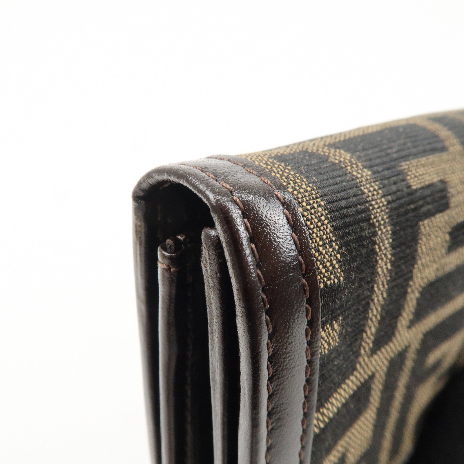 FENDI Zucca Print Canvas Leather Long Wallet Brown 30851 Used