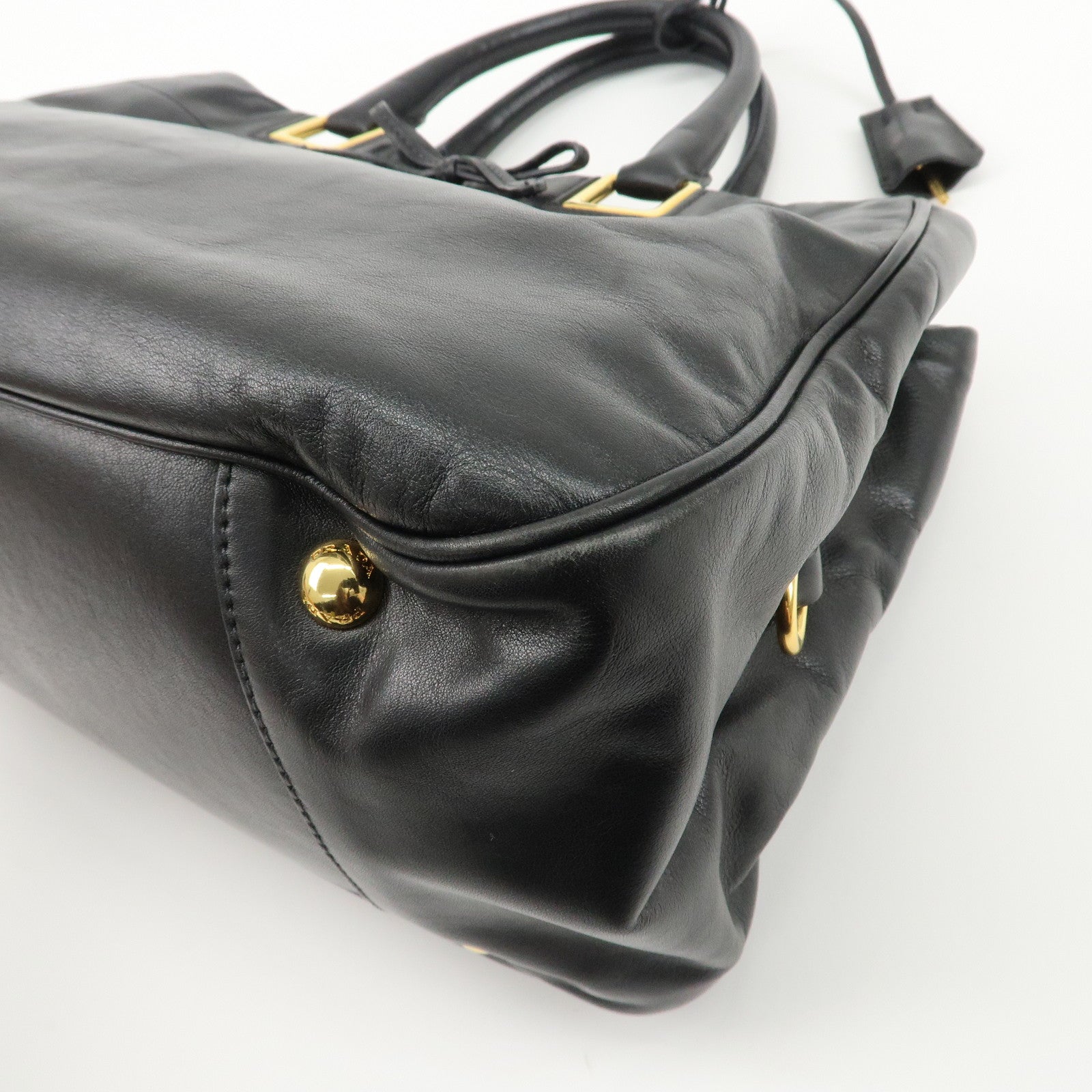 PRADA Leather Ribbon 2way Bag Hand Bag Black BN2244 Used