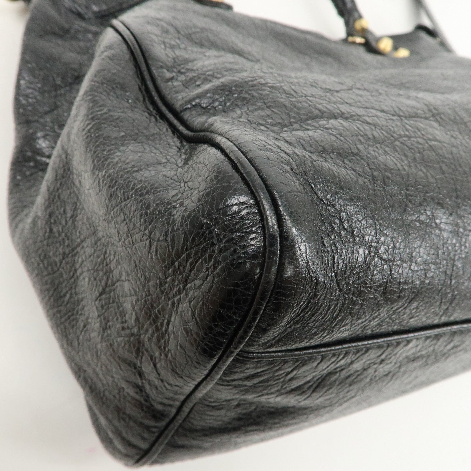 BALENCIAGA Leather The Giant Velo Hand Bag Black 28201 Used