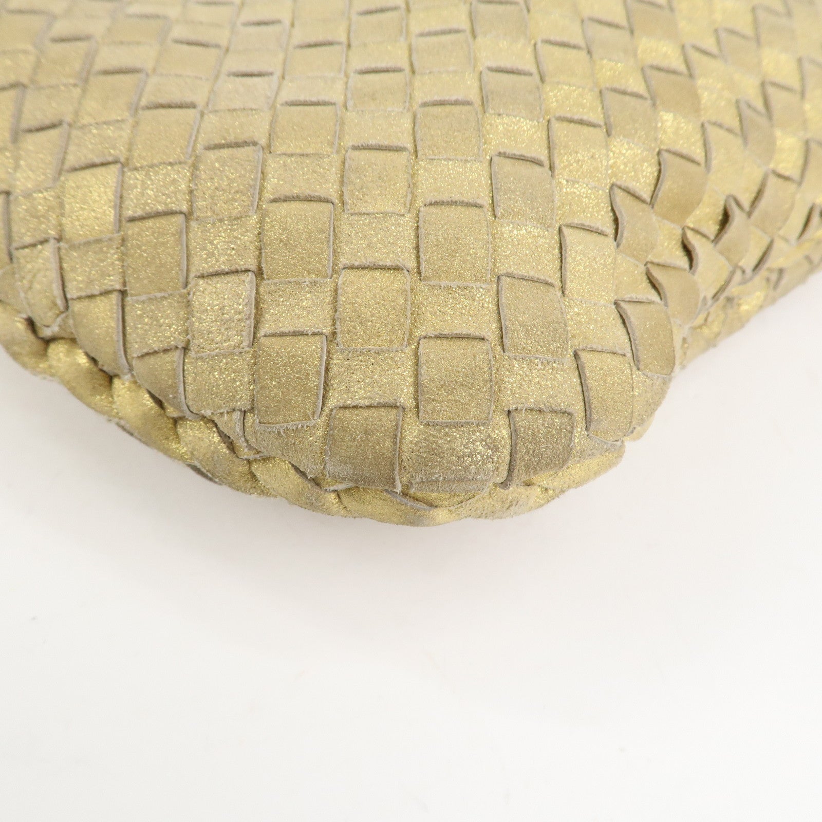 BOTTEGA VENETA Intrecciato Leather Shoulder Bag Gold 115653 Used