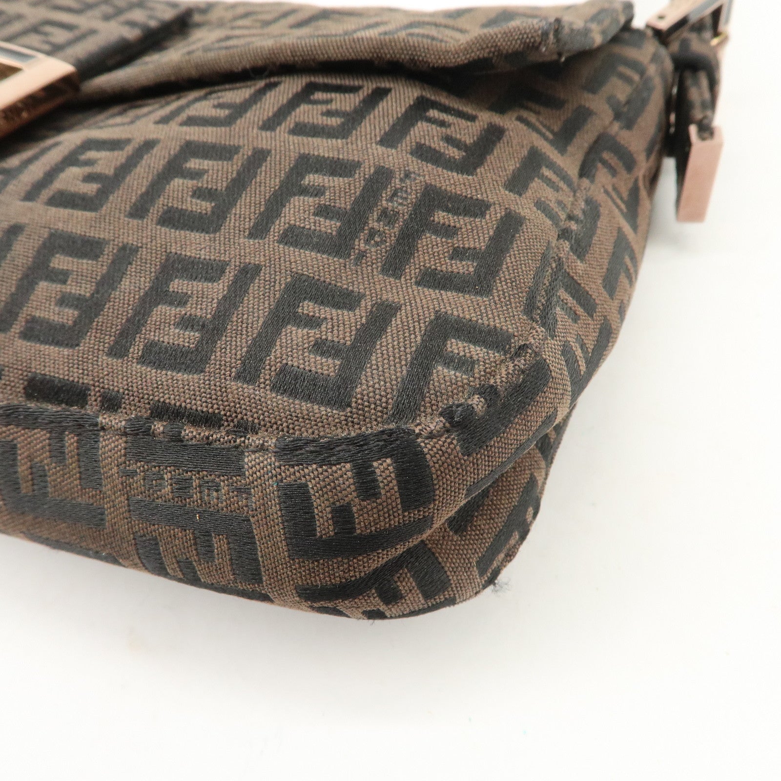 FENDI Mamma Baguette Canvas Shoulder Bag Brown Black 26424 Used