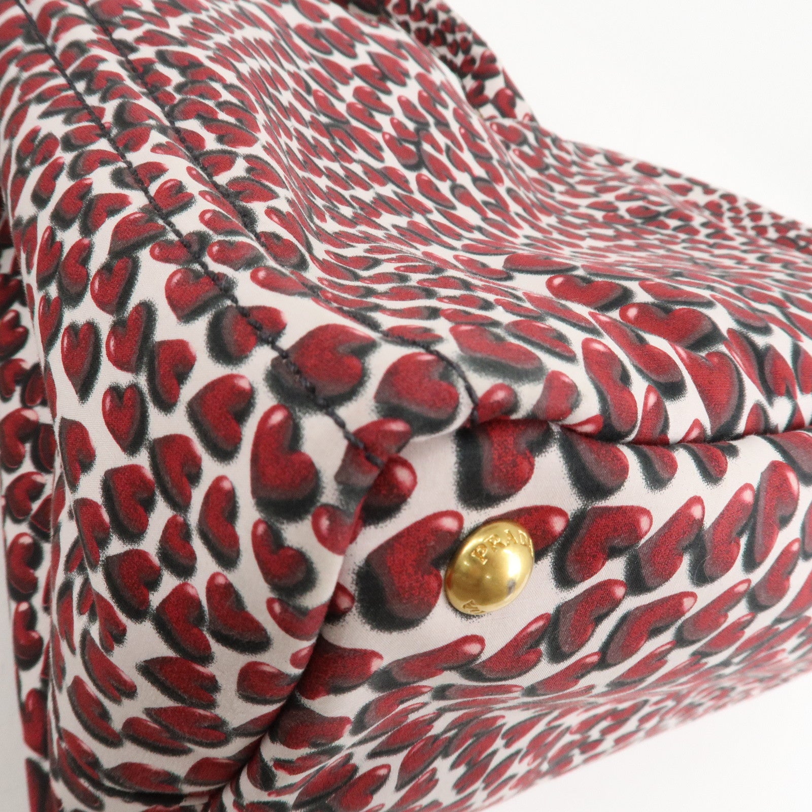 PRADA Canapa Canvas Tote Bag Hand 2Way Bag Red Ivory Gold BN1877 Used